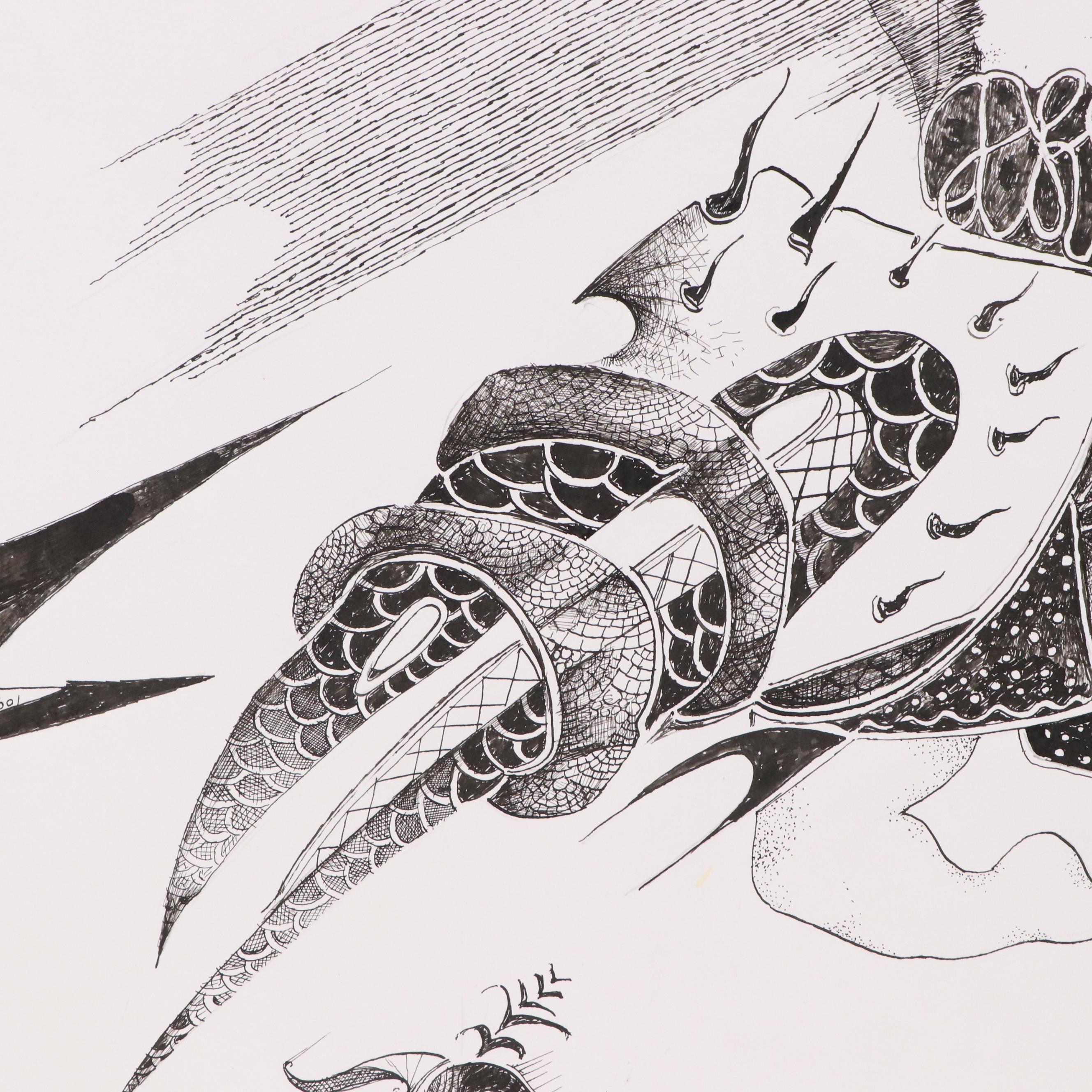 Nikolay "Kuk" Manuylov Surrealist Ink Illustration, 21st Century