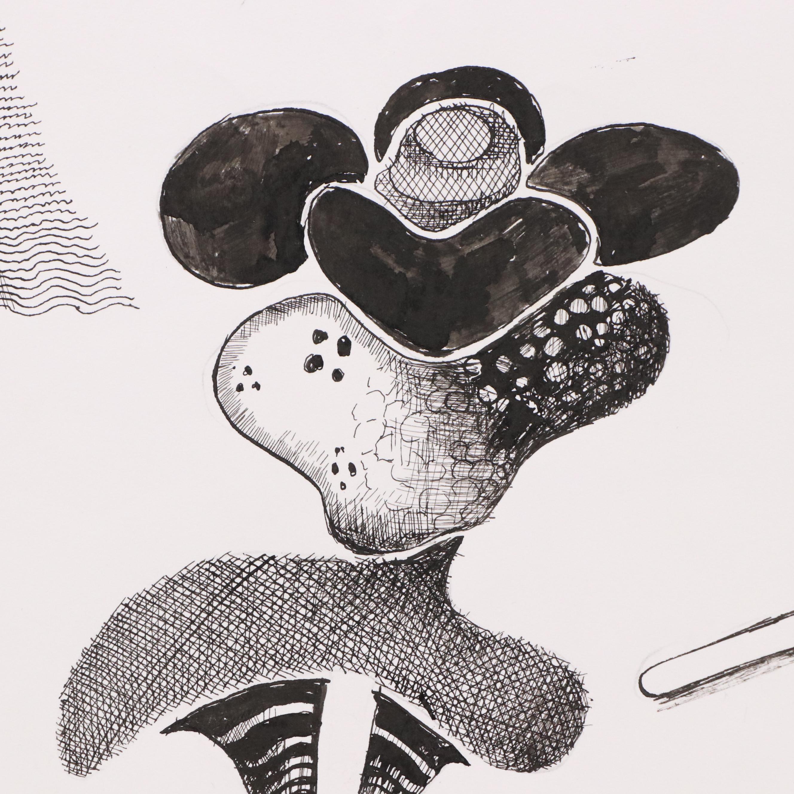 Nikolay "Kuk" Manuylov Surrealist Ink Illustration "Vel Volkodav"