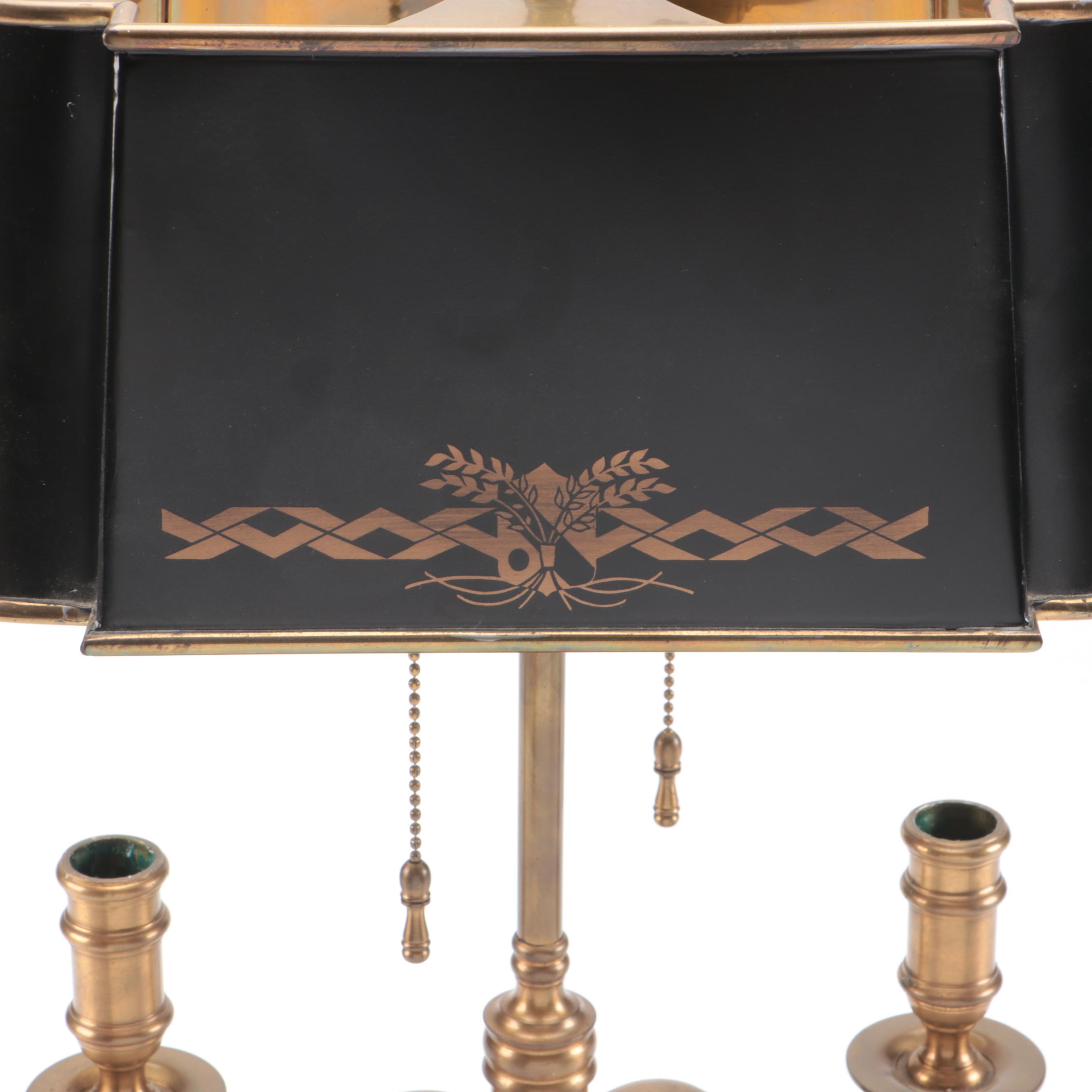 Wildwood Lamps Brass Two-Candle Bouillotte Table Lamp with Black Tole Shade