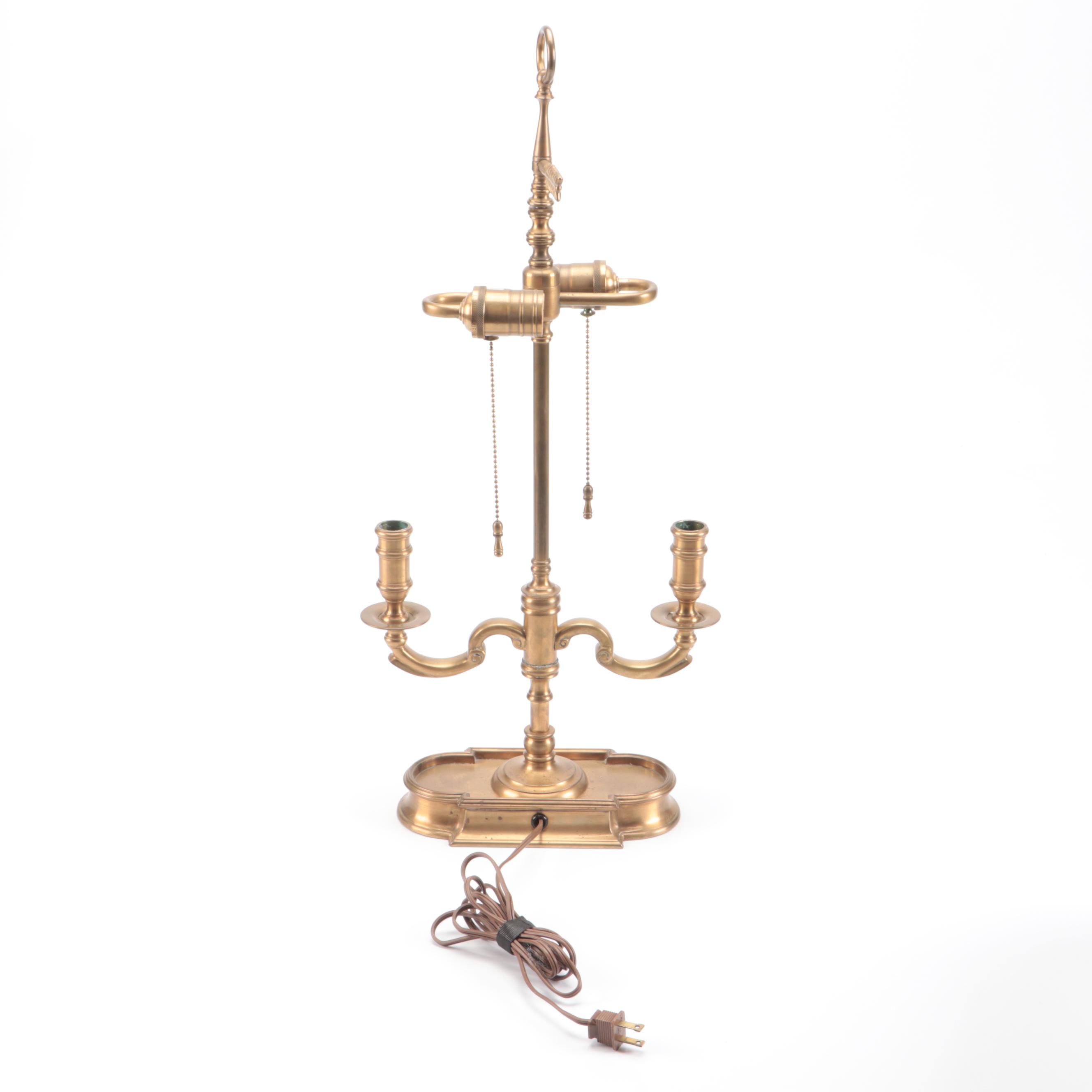 Wildwood Lamps Brass Two-Candle Bouillotte Table Lamp with Black Tole Shade