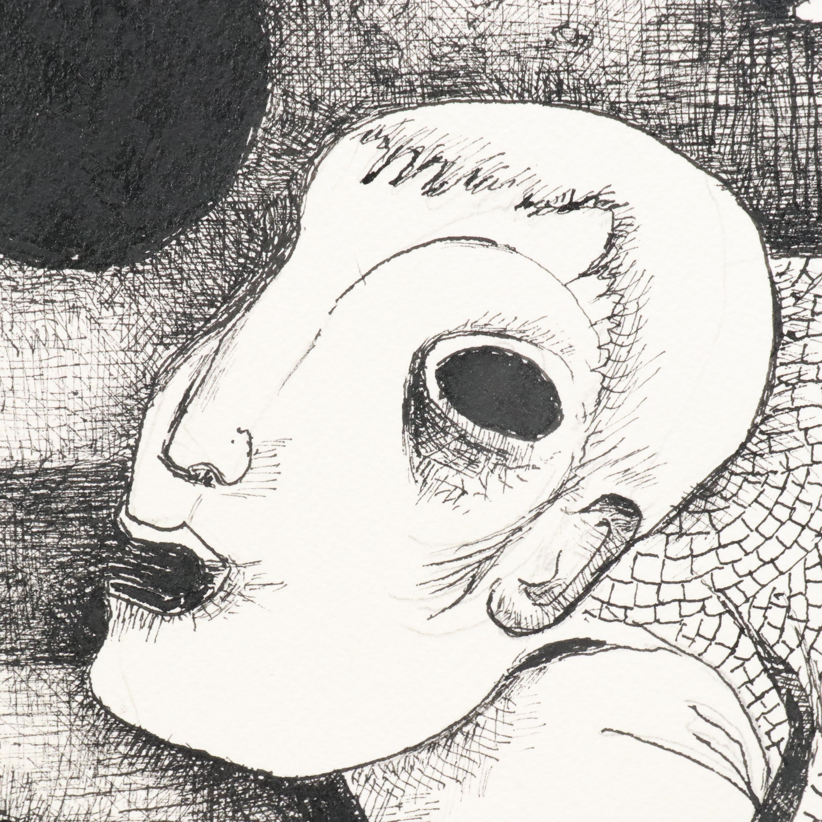 Nikolay Manuylov “Kuk” Surrealist Figural Ink Illustration, 2021