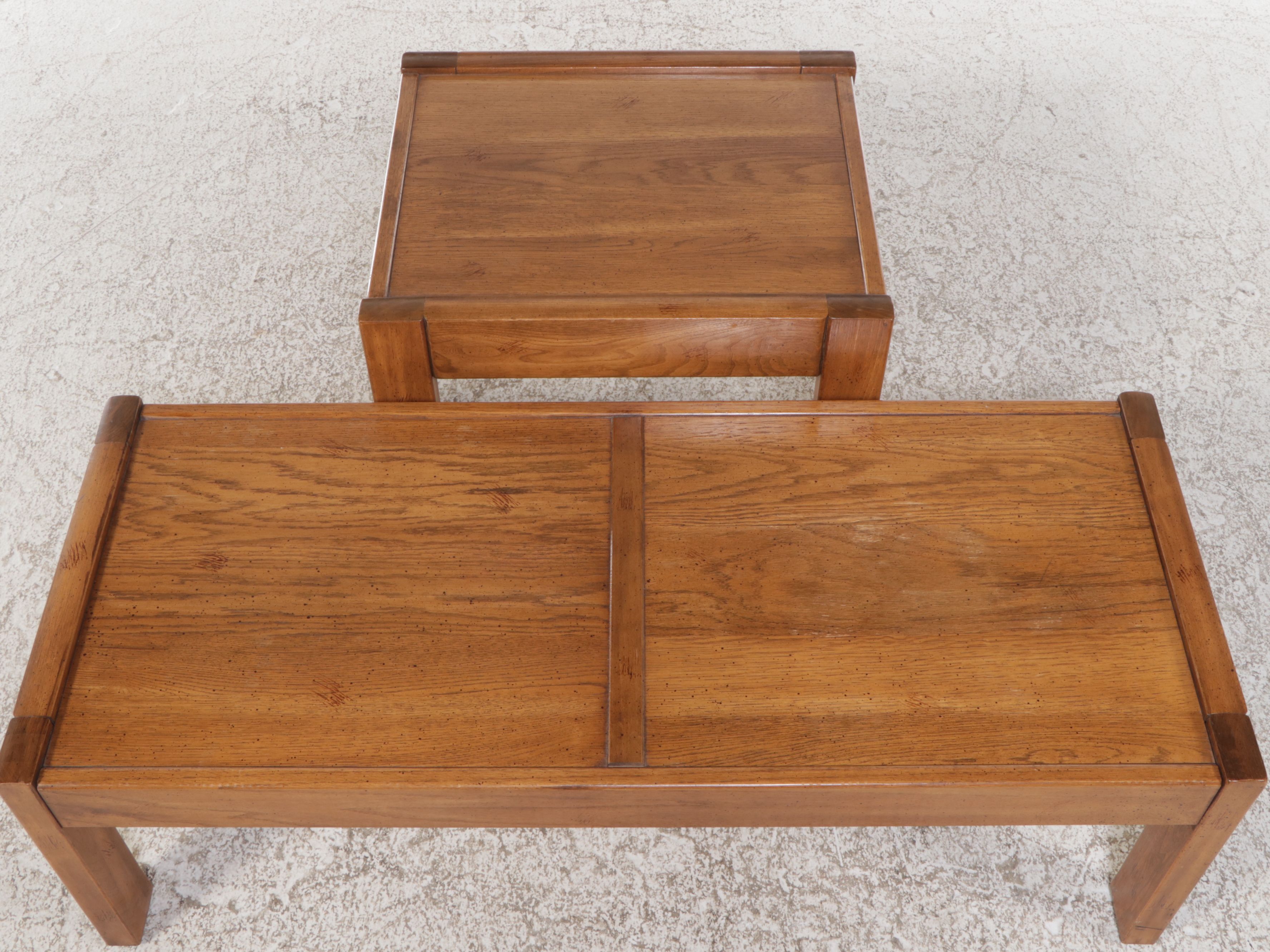 Modernist Oak Coffee and End Tables, Late 20th Century