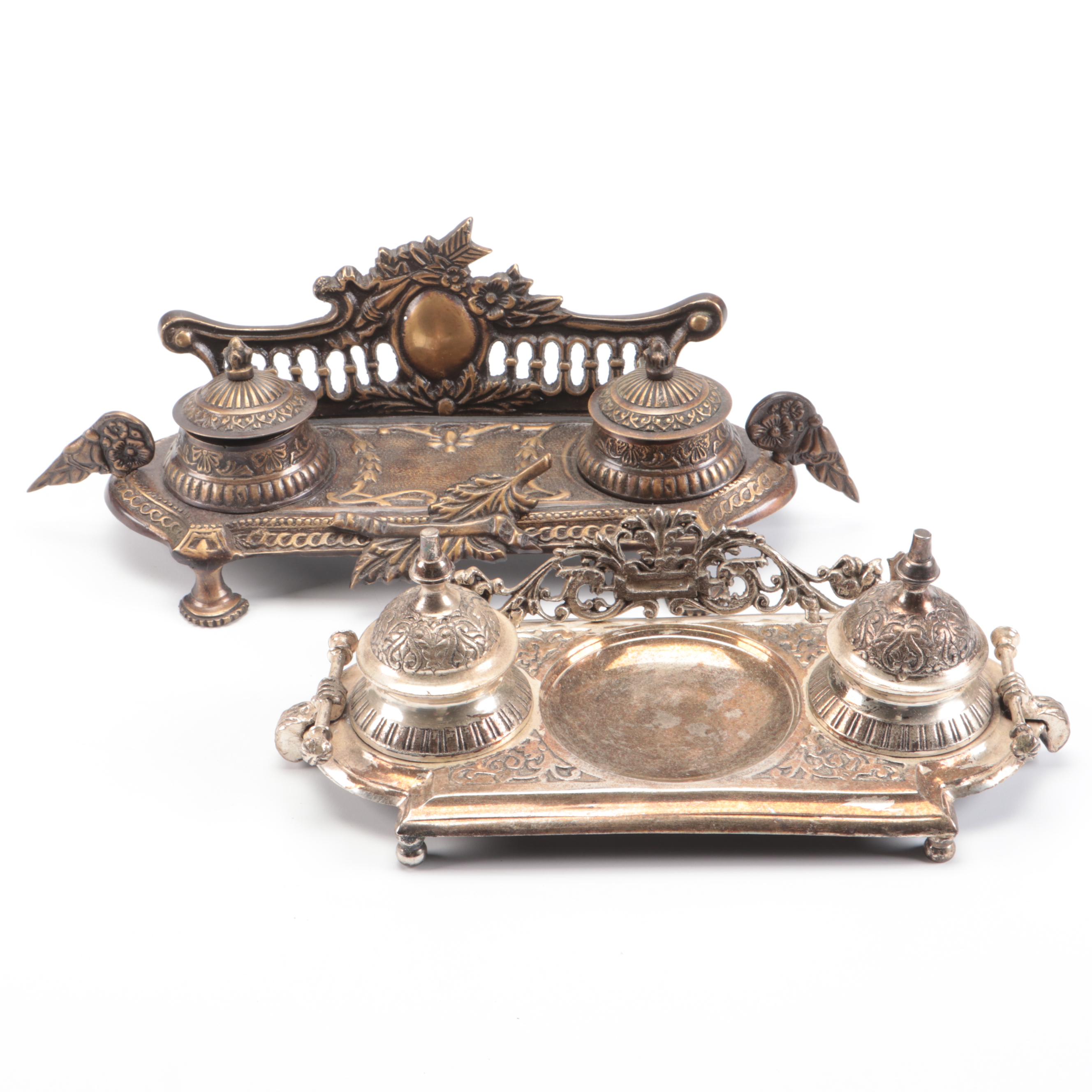 Silver Plate Double Inkwells