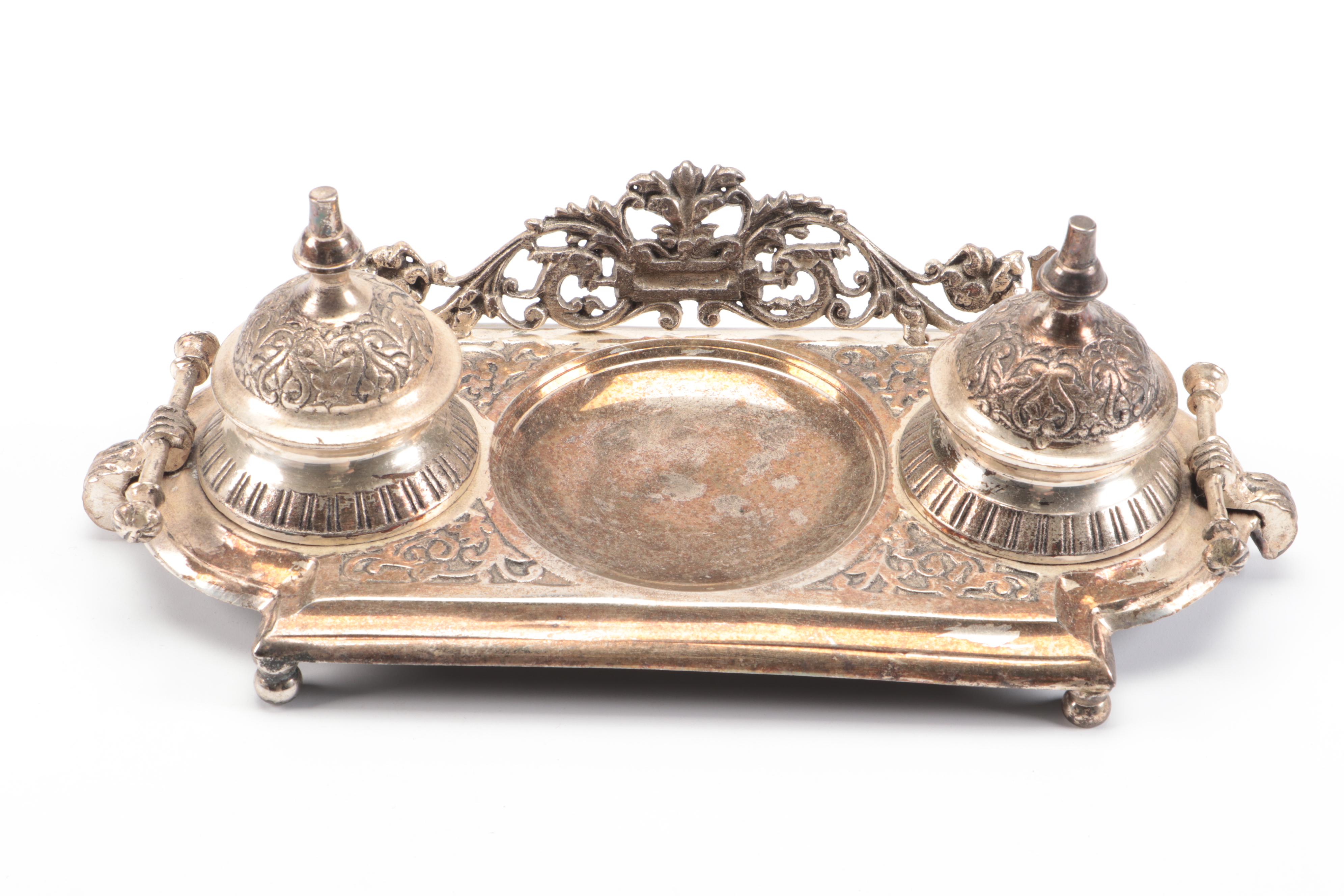 Silver Plate Double Inkwells