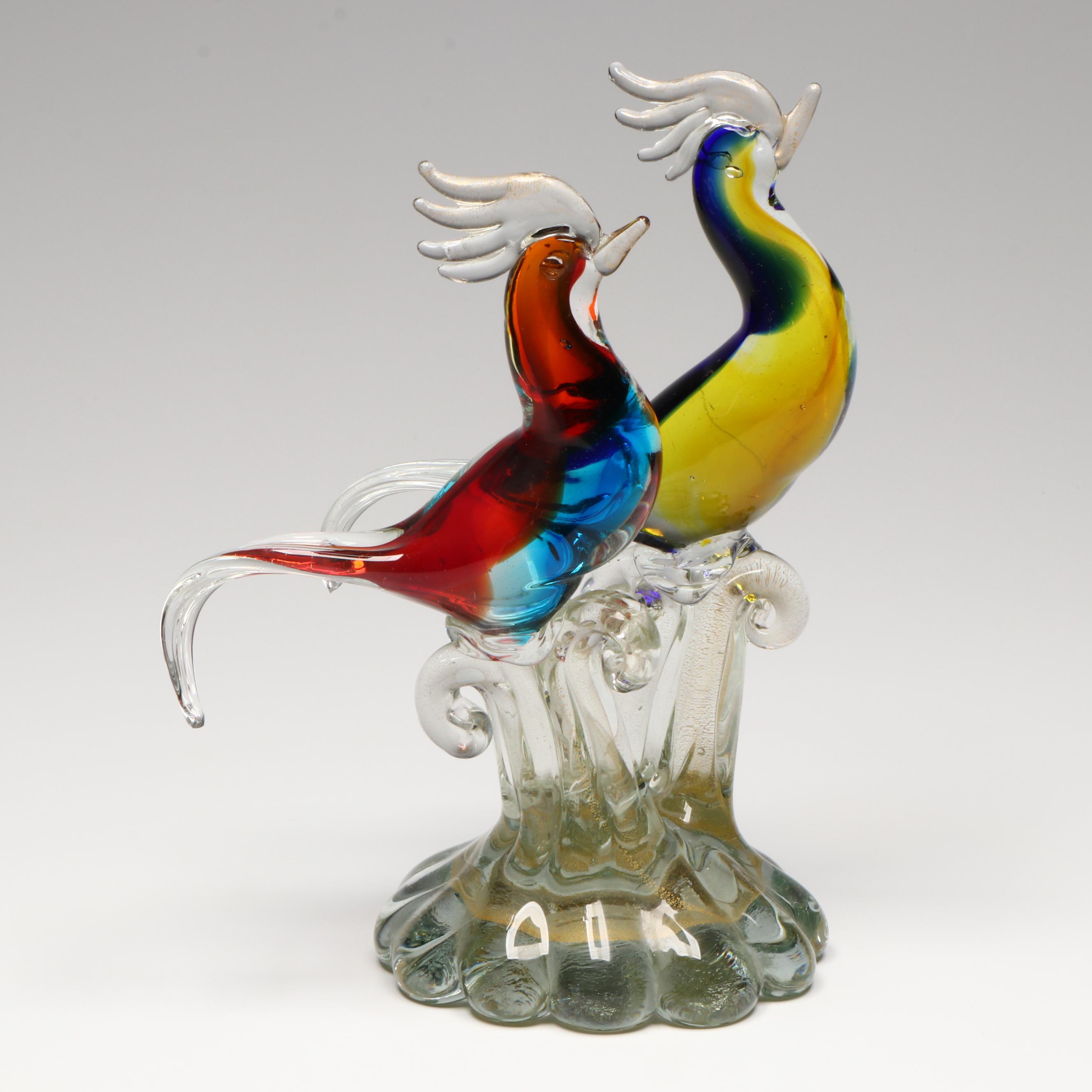 Murano Style Bird Art Glass Sculpture