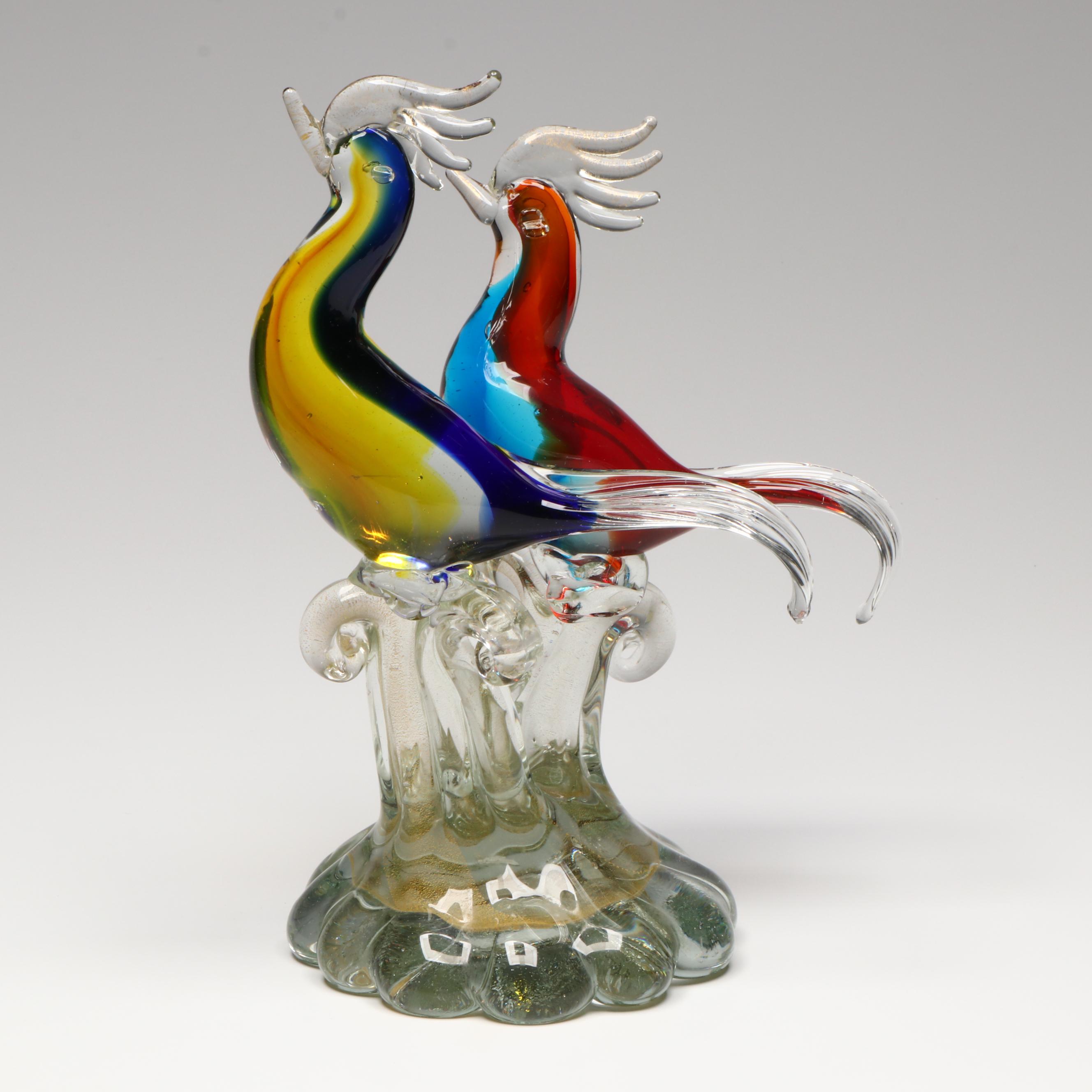 Murano Style Bird Art Glass Sculpture