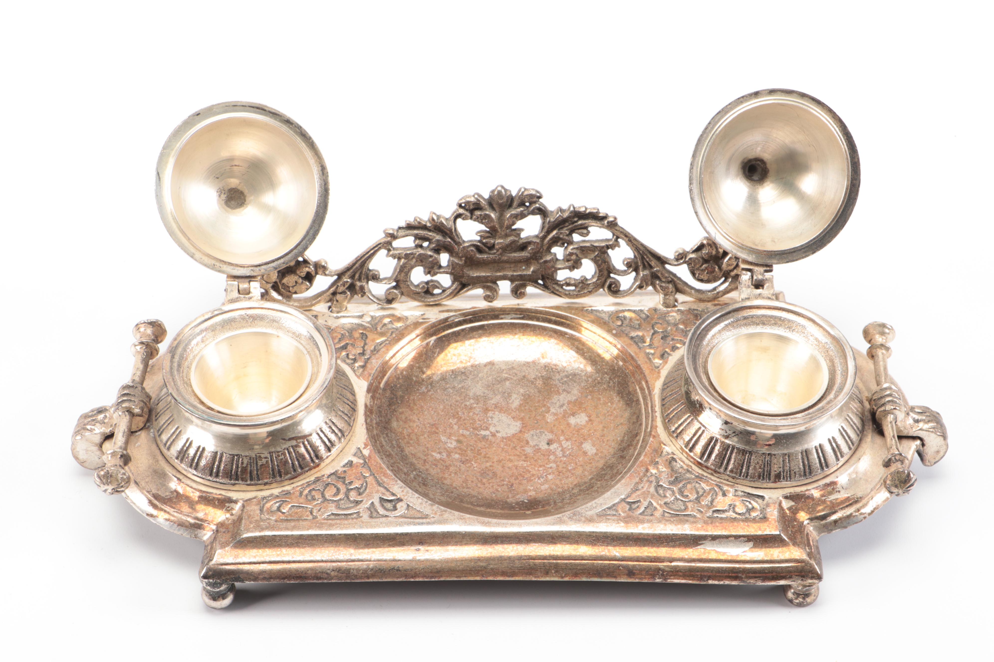 Silver Plate Double Inkwells