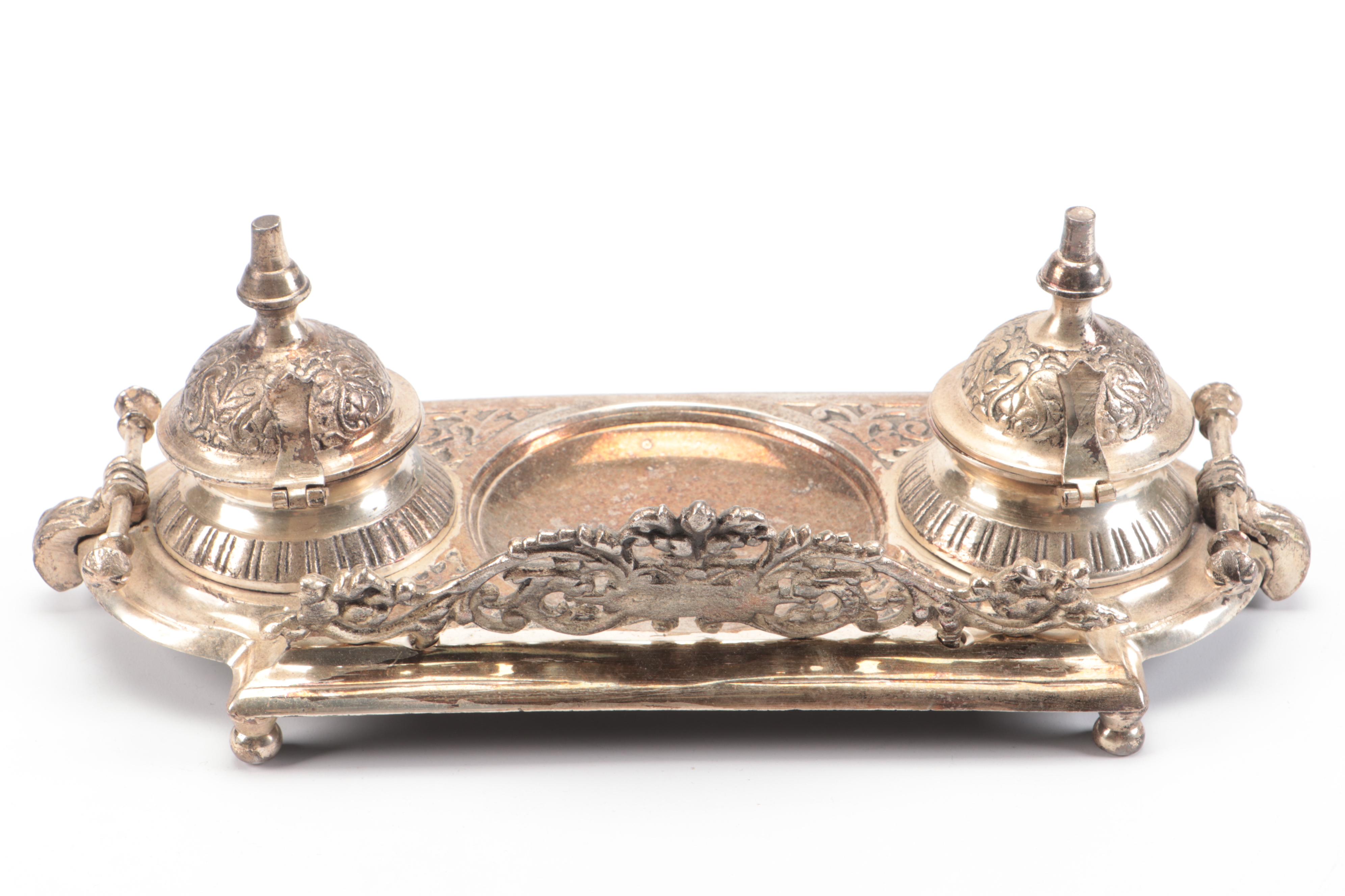 Silver Plate Double Inkwells