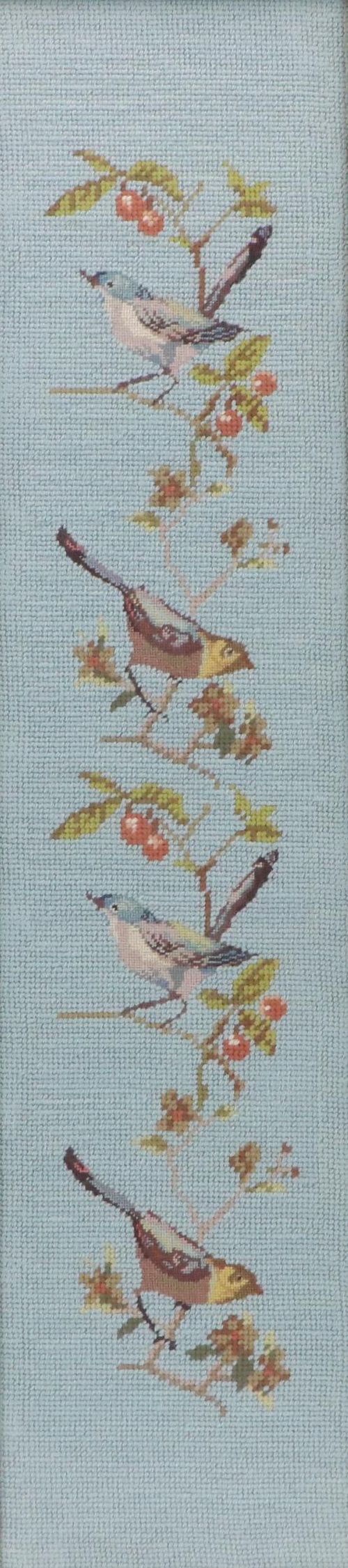 Kathleen Graf Needlpoint Bird and Blossom Bell Pull Panel in Frame