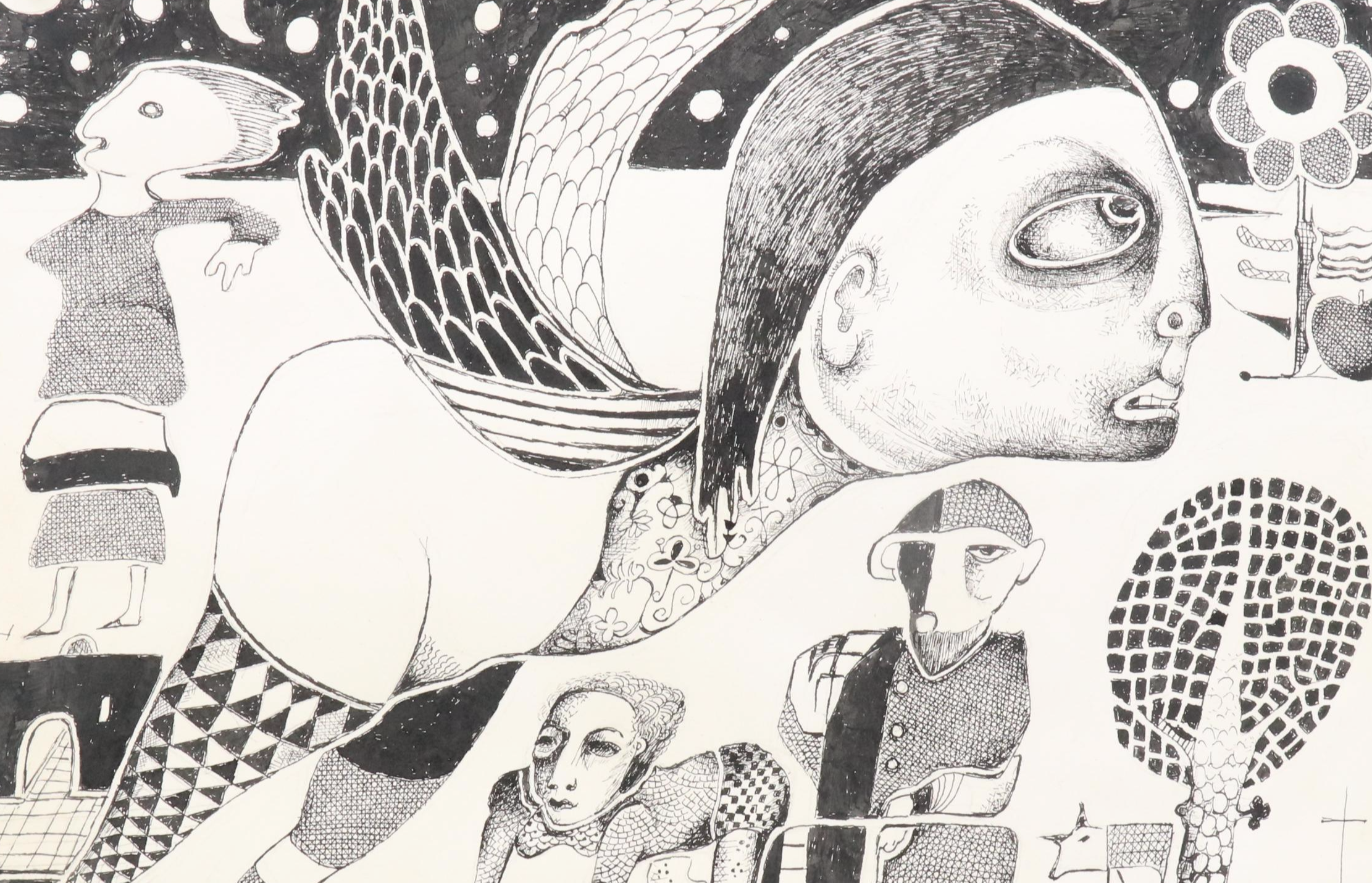 Nikolay Manuylov “Kuk” Surrealist Figural Ink Illustration, 2017