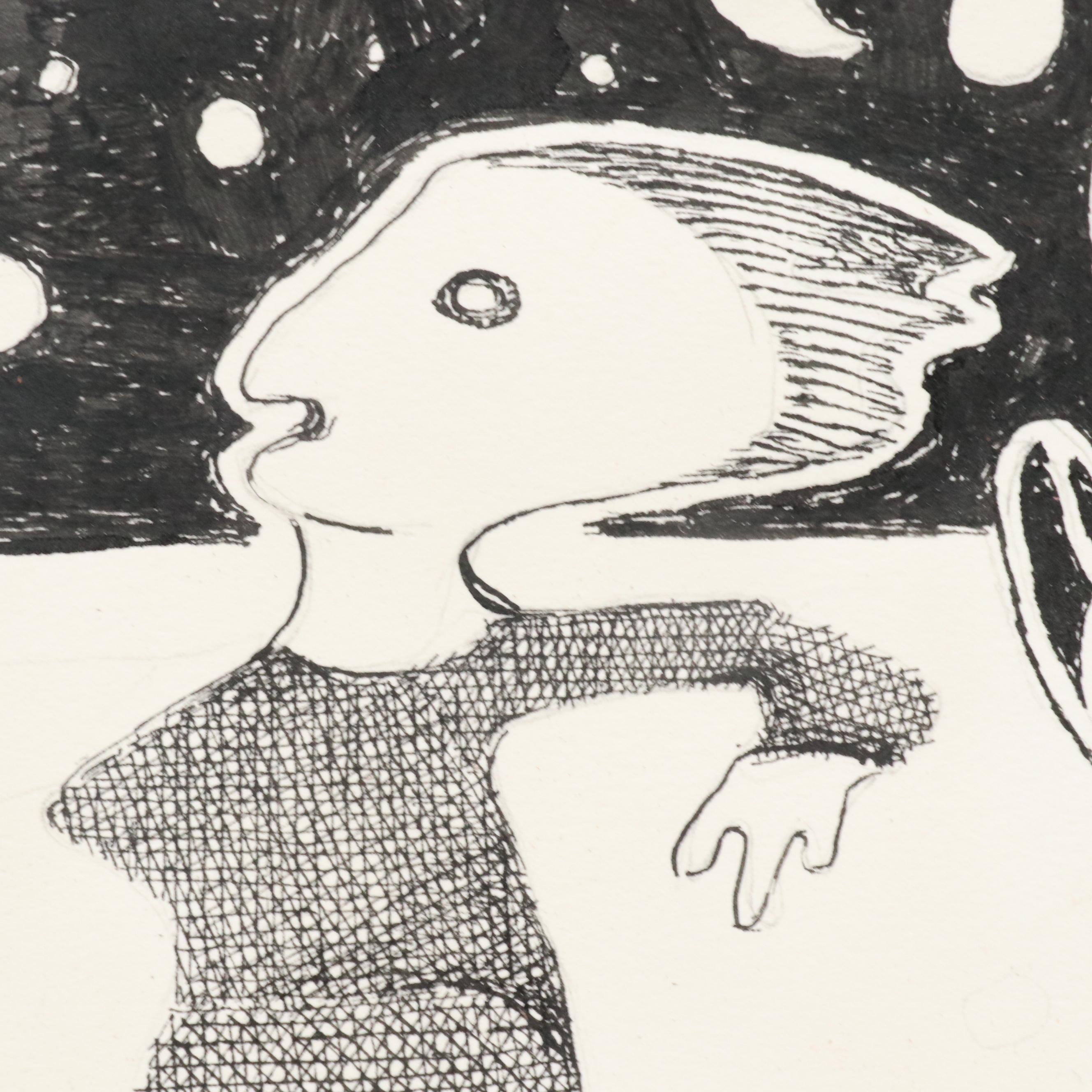 Nikolay Manuylov “Kuk” Surrealist Figural Ink Illustration, 2017