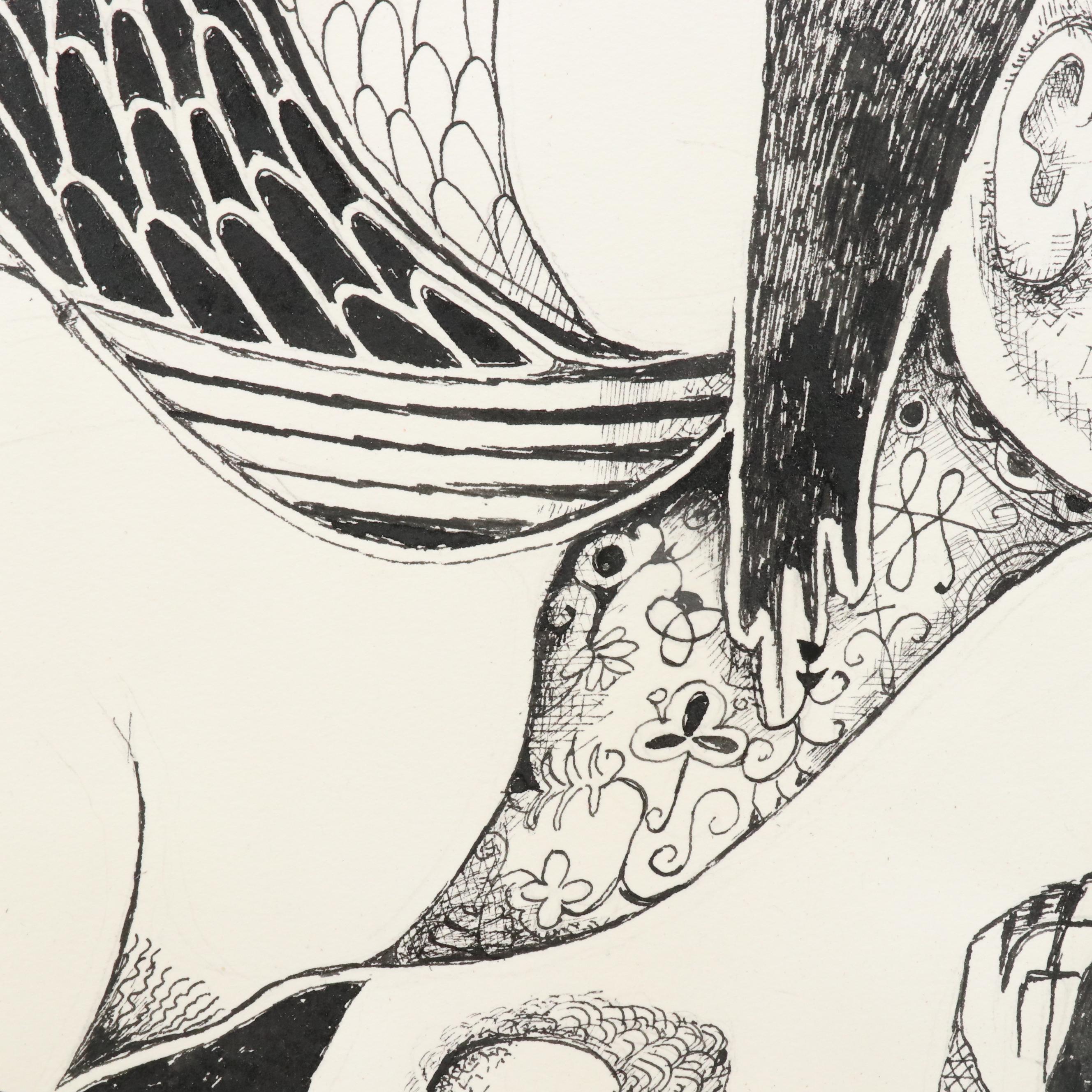 Nikolay Manuylov “Kuk” Surrealist Figural Ink Illustration, 2017