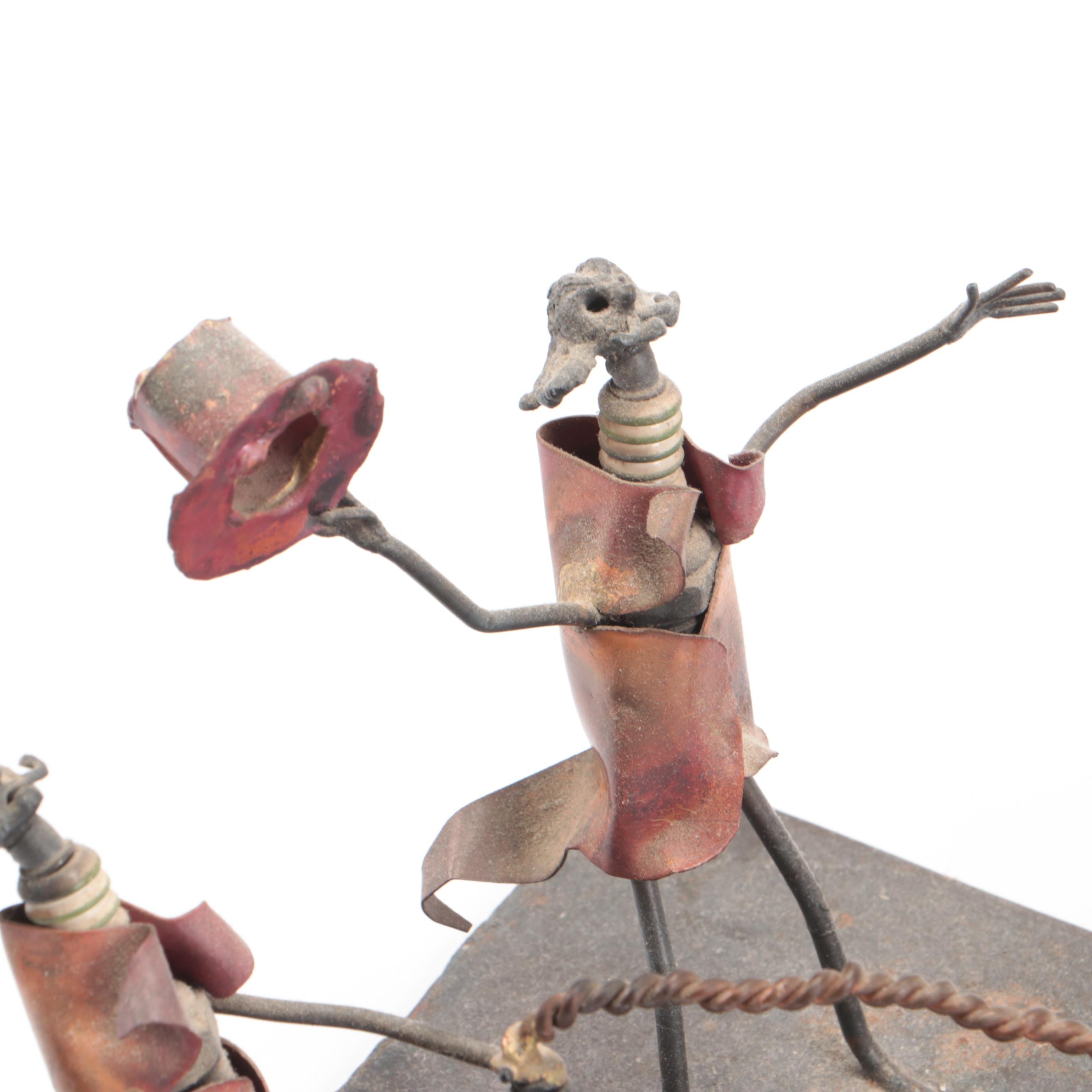 Artist Signed Primitive Metal, Copper and Wirework Hot Air Balloon Sculpture