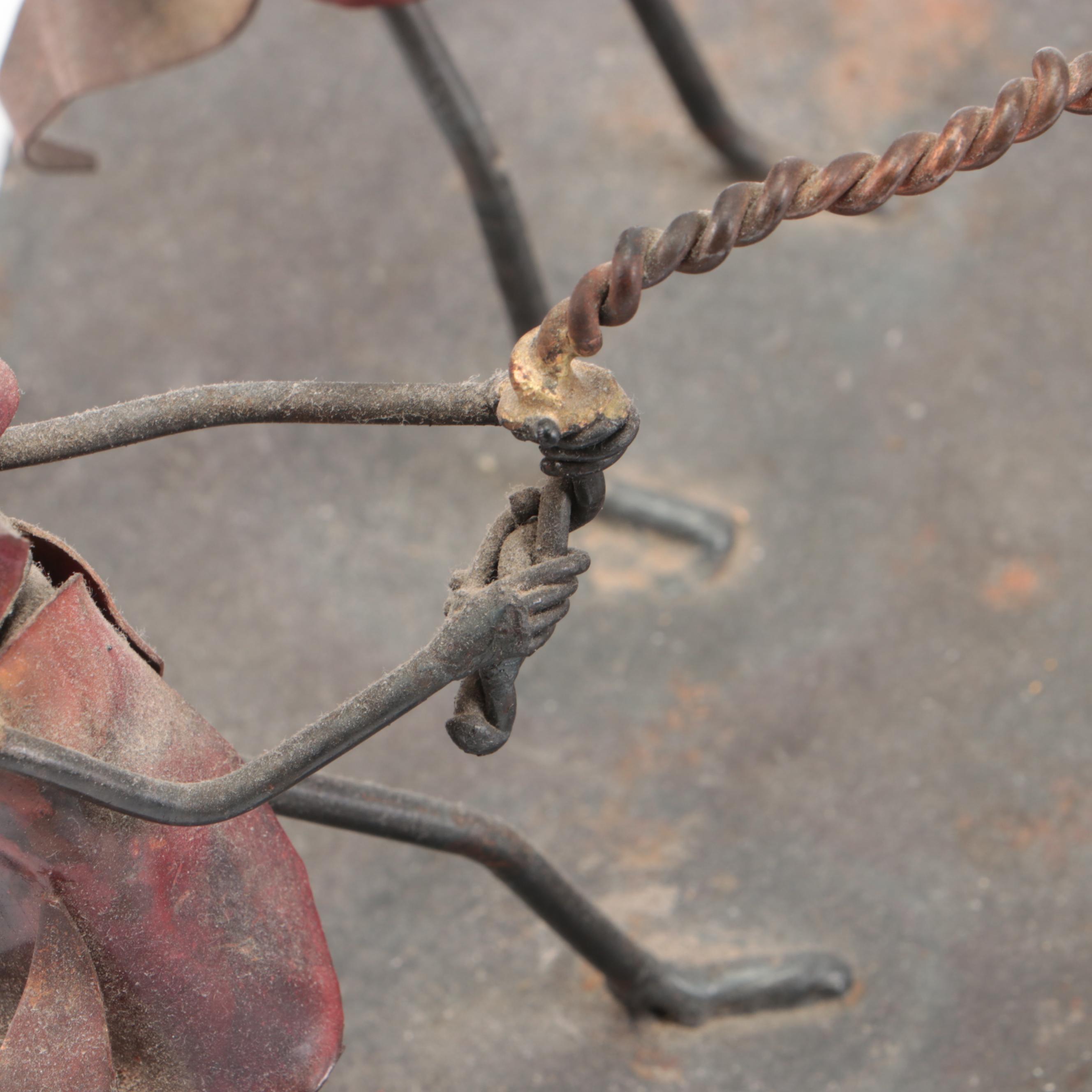 Artist Signed Primitive Metal, Copper and Wirework Hot Air Balloon Sculpture