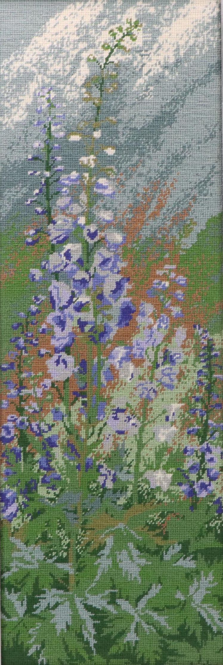 Kathleen Graf Needlepoint Panel "Delphiniums" Design by Ann Blockley for Ehrmann