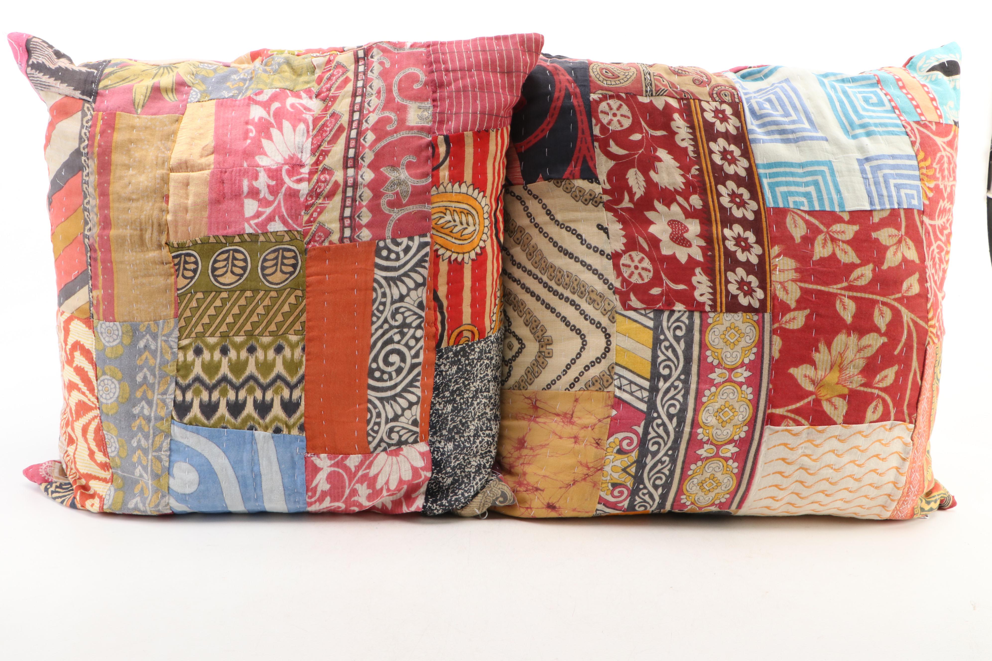 Indian Kantha Quilt Hand-Stitched Coverlets and Accent Pillows