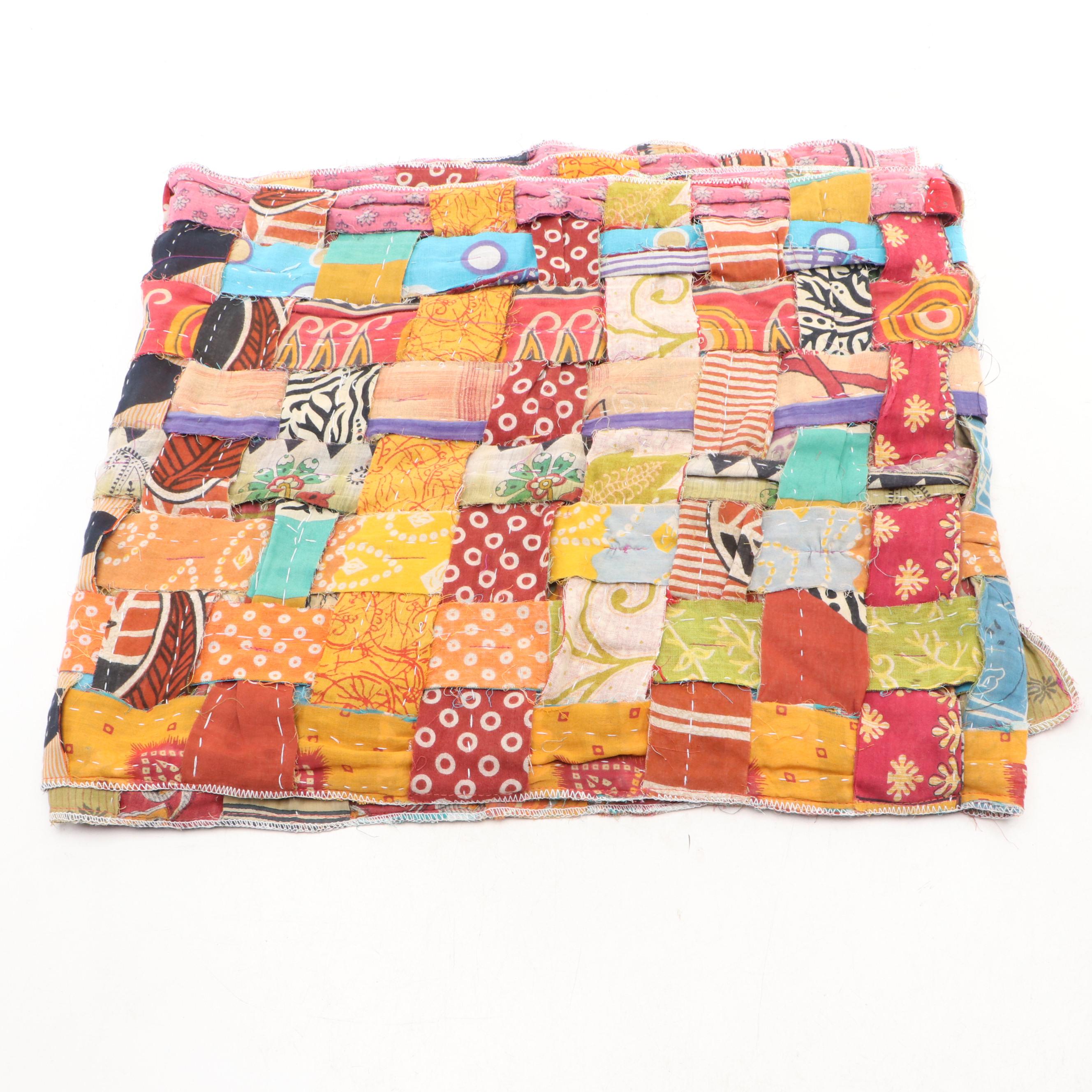 Indian Kantha Quilt Hand-Stitched Coverlets and Accent Pillows