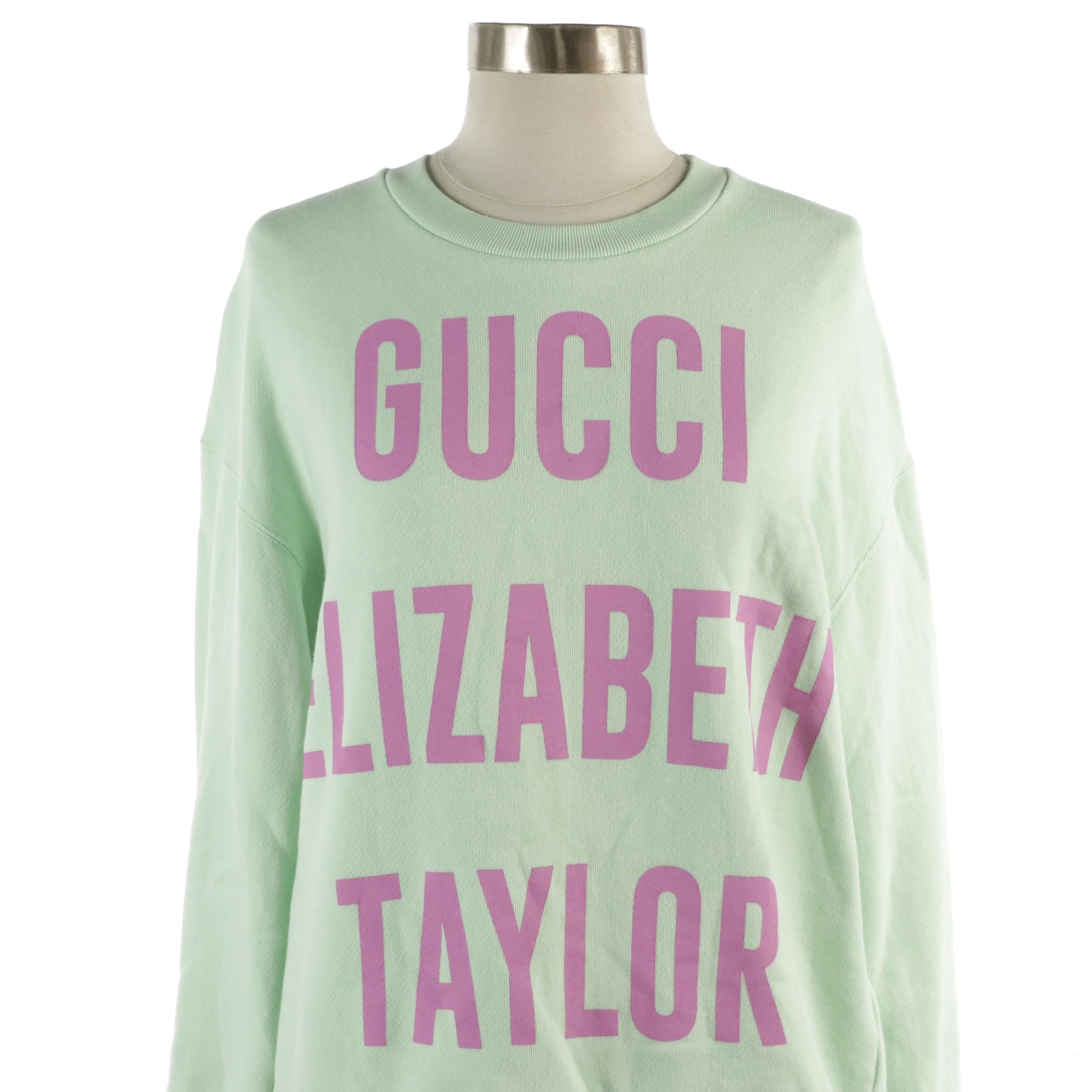 Gucci x Elizabeth Taylor Mint Green Graphic Printed Cotton Sweatshirt
