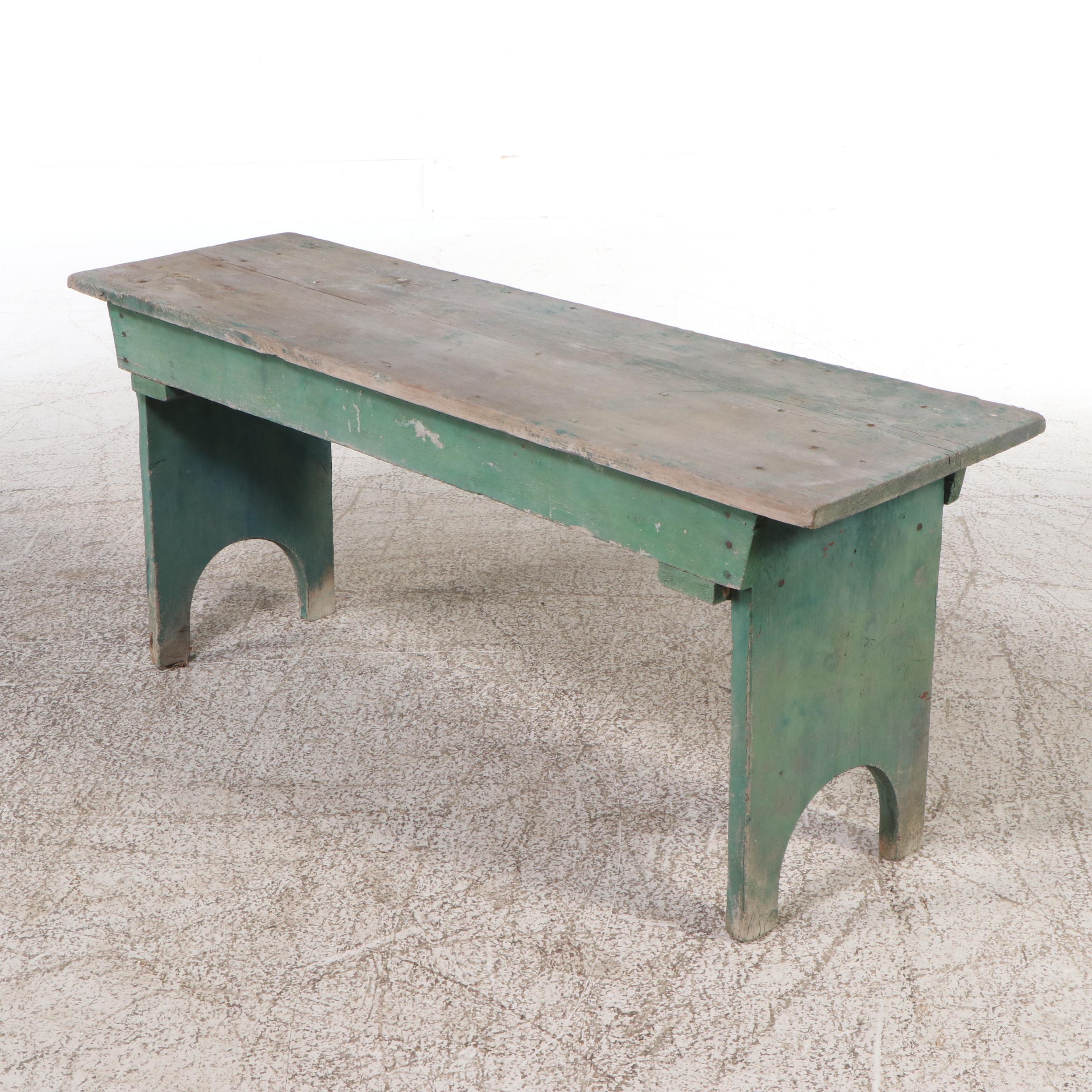 Two American Primitive Bootjack-Style Painted Wood Benches, Mid-20th Century