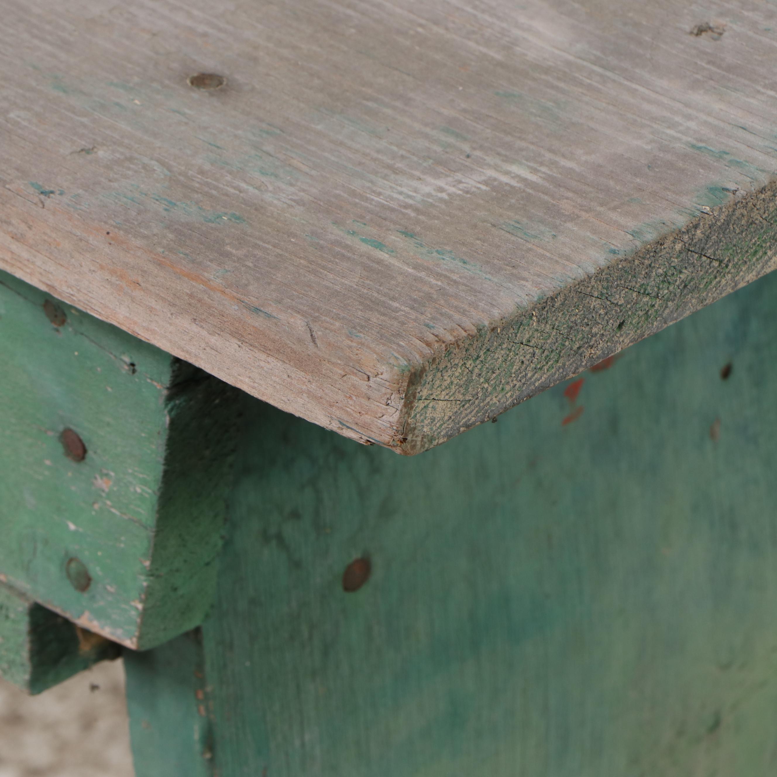 Two American Primitive Bootjack-Style Painted Wood Benches, Mid-20th Century