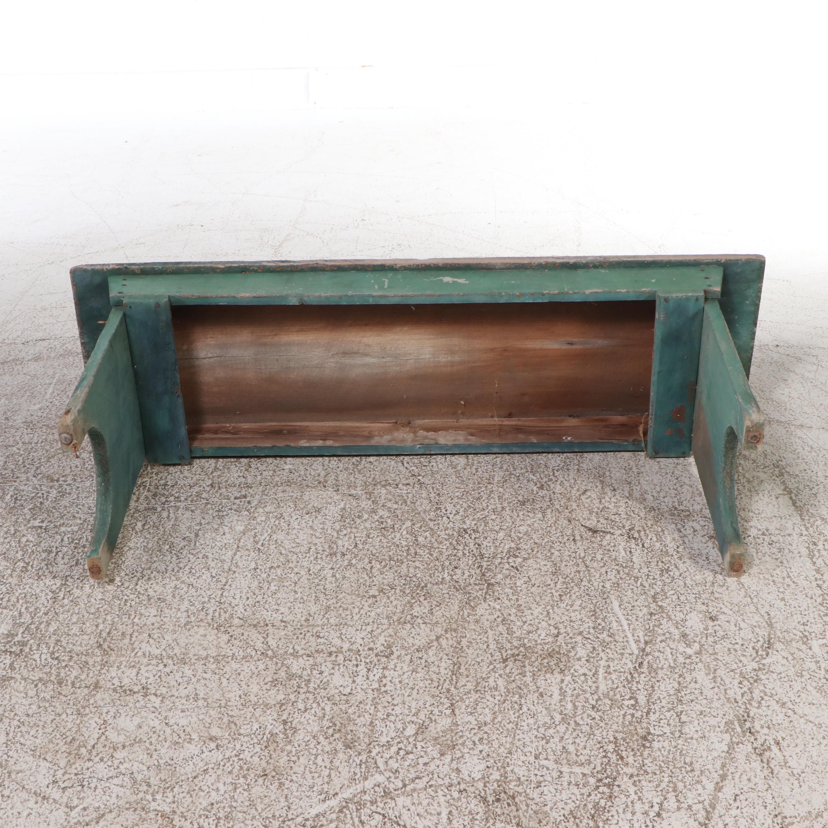 Two American Primitive Bootjack-Style Painted Wood Benches, Mid-20th Century