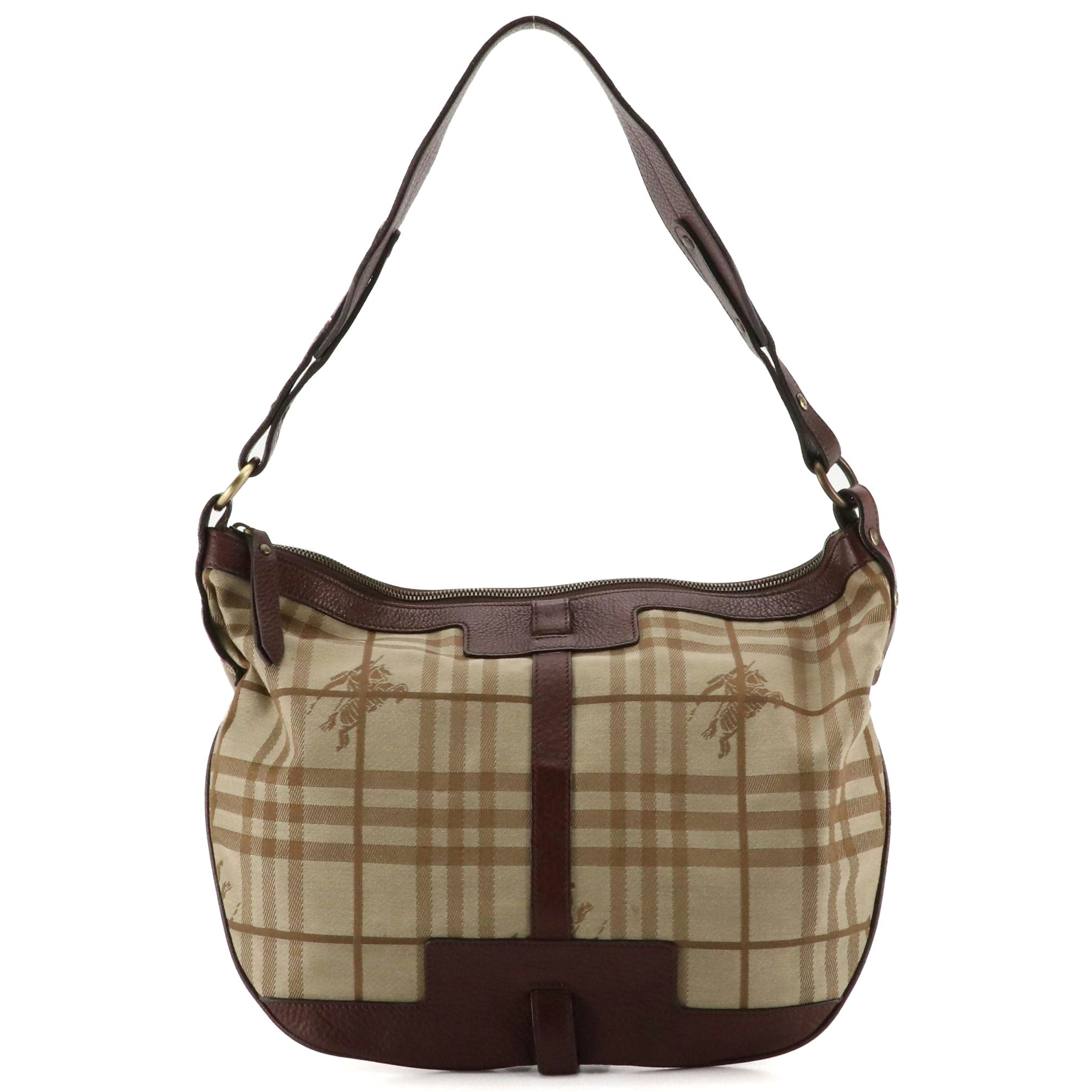 Burberry Hobo Shoulder Bag in Haymarket Check Jacquard Canvas & Grained Leather