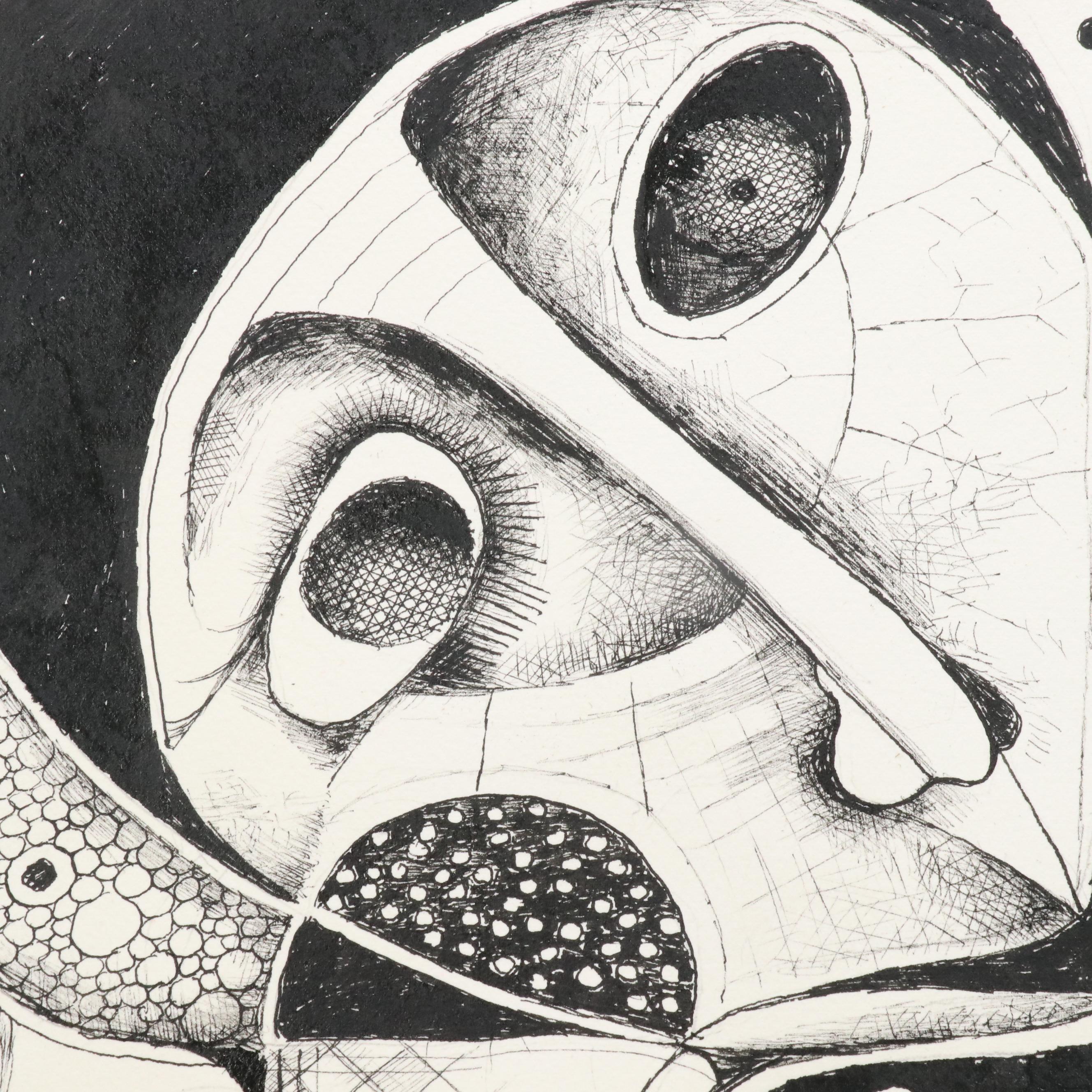 Nikolay Manuylov “Kuk” Surrealist Figural Ink Illustration, 2017