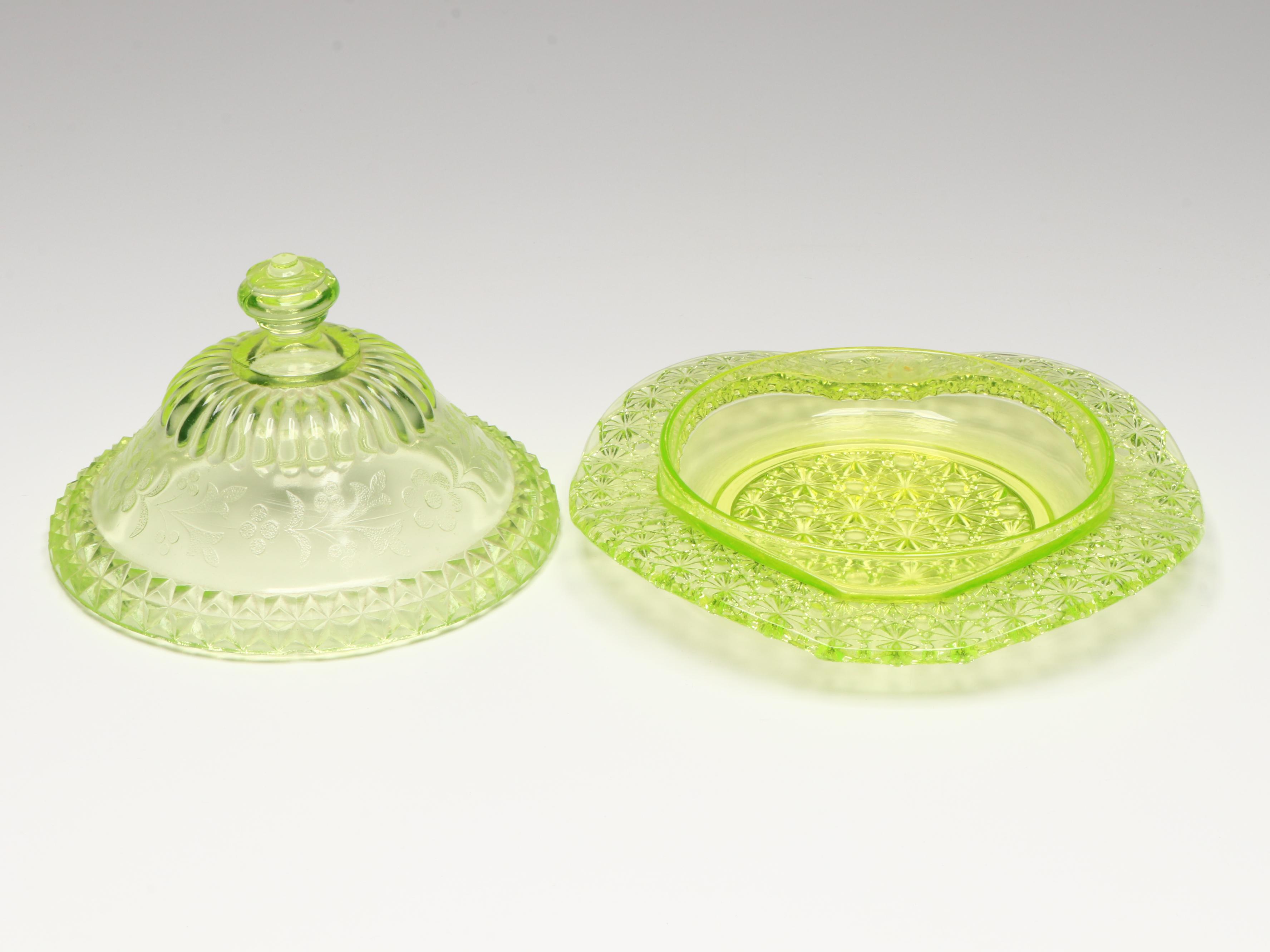 Adams "Wildflower" Lid with Other Uranium EAPG Daisy and Button Dish