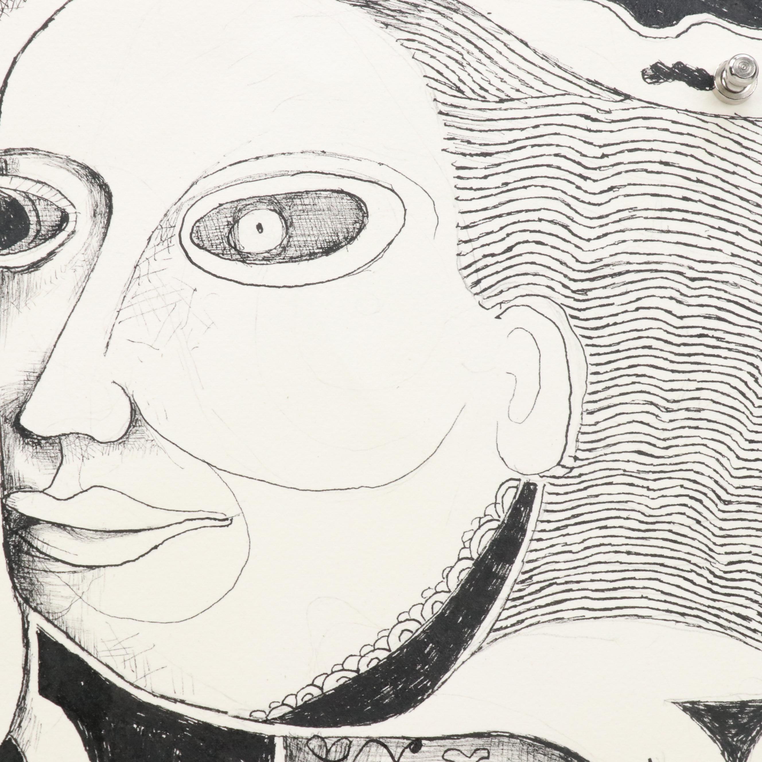 Nikolay Manuylov “Kuk” Surrealist Figural Ink Illustration, 2017