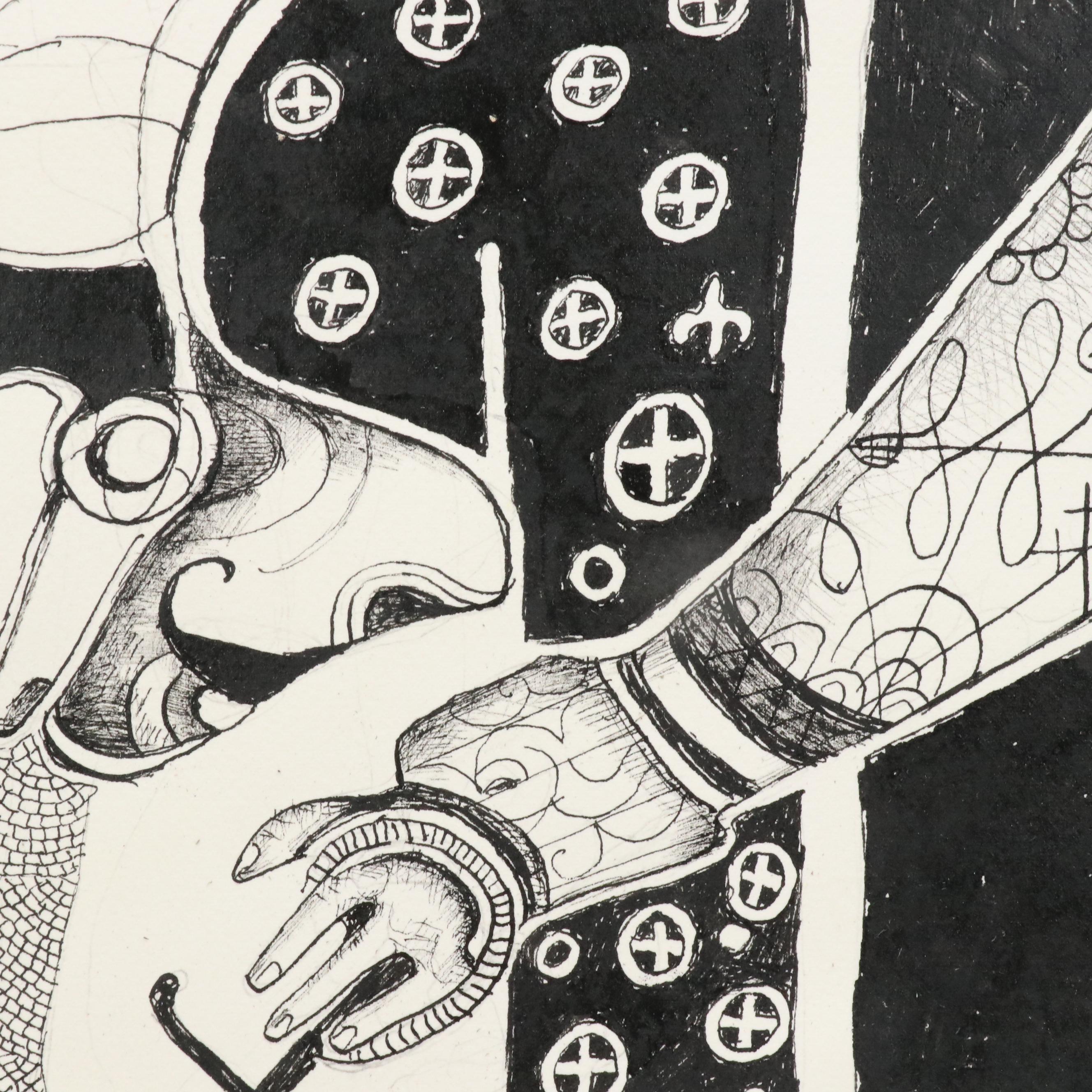 Nikolay Manuylov “Kuk” Surrealist Figural Ink Illustration, 2017