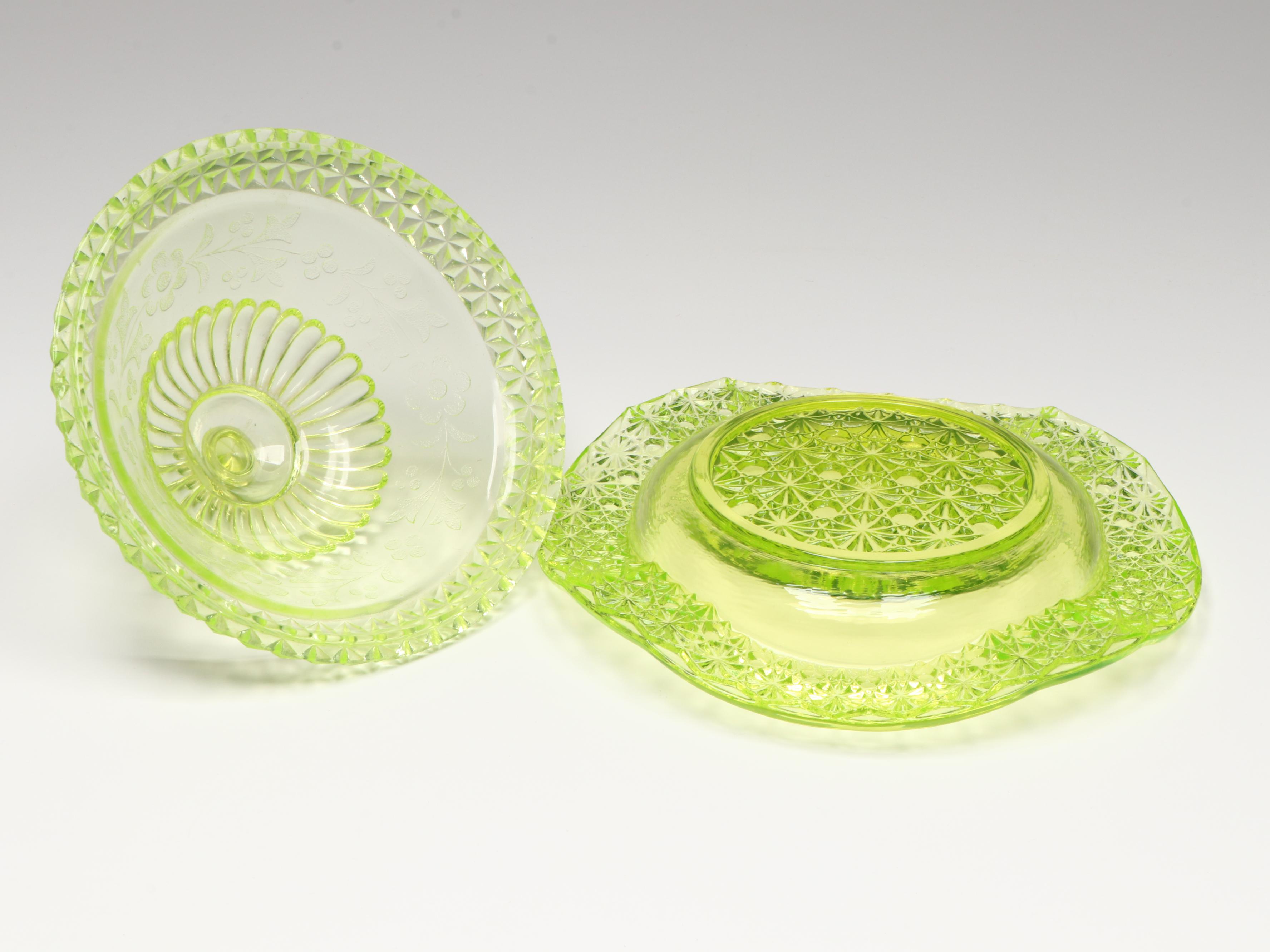 Adams "Wildflower" Lid with Other Uranium EAPG Daisy and Button Dish
