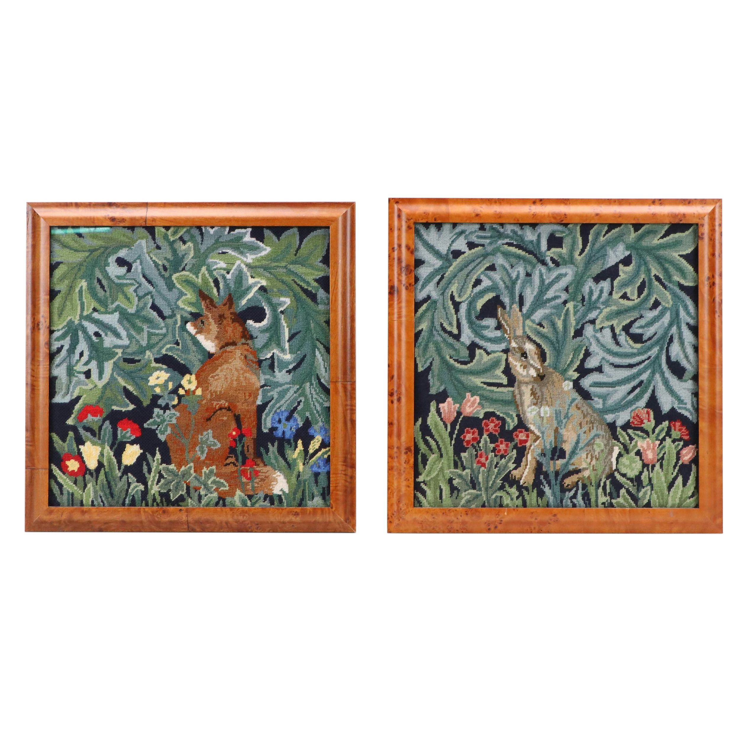 Kathleen Graf Needlepoint Panels "Fox" and "Hare" Designs by Beth Russell