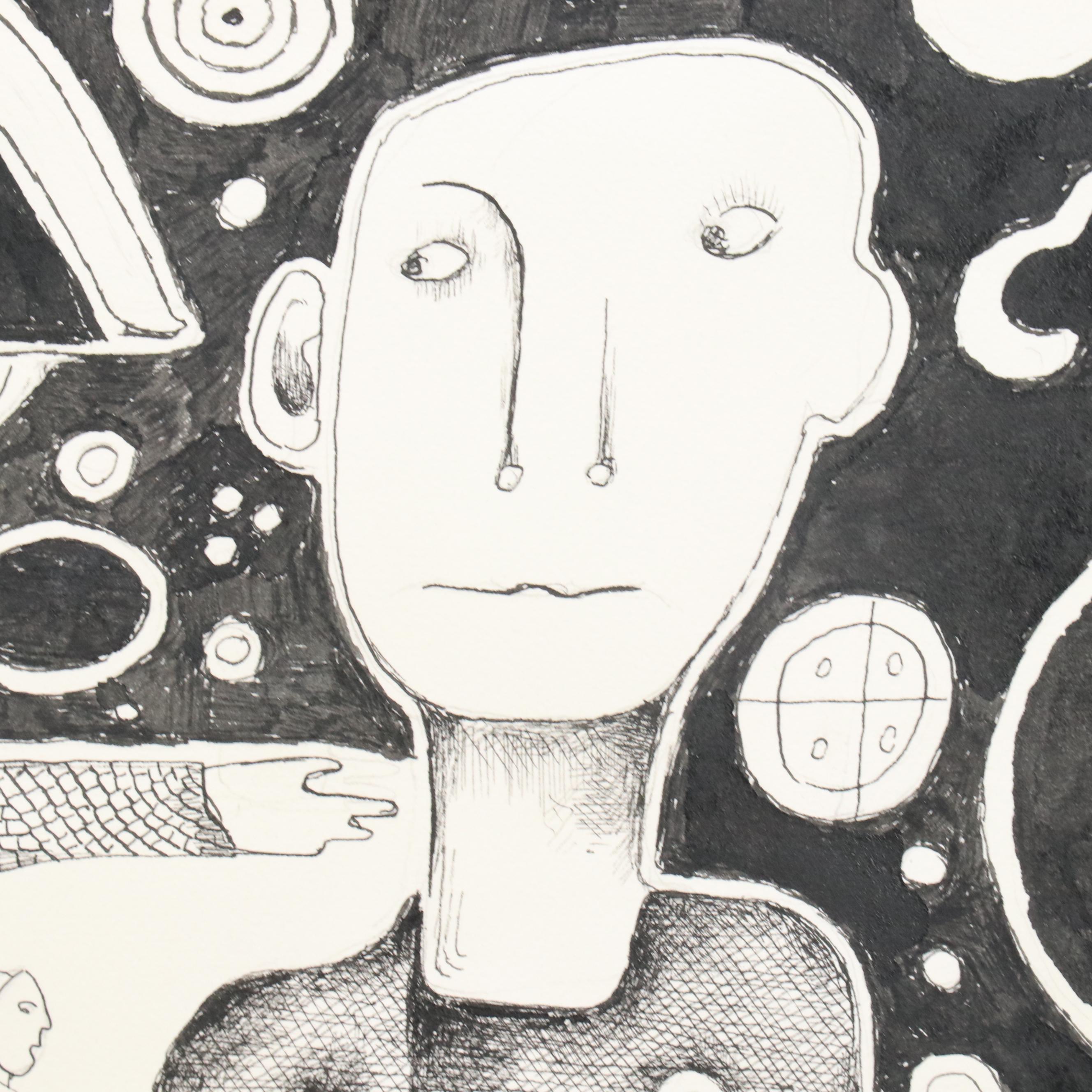 Nikolay Manuylov “Kuk” Surrealist Figural Ink Illustration, 2017