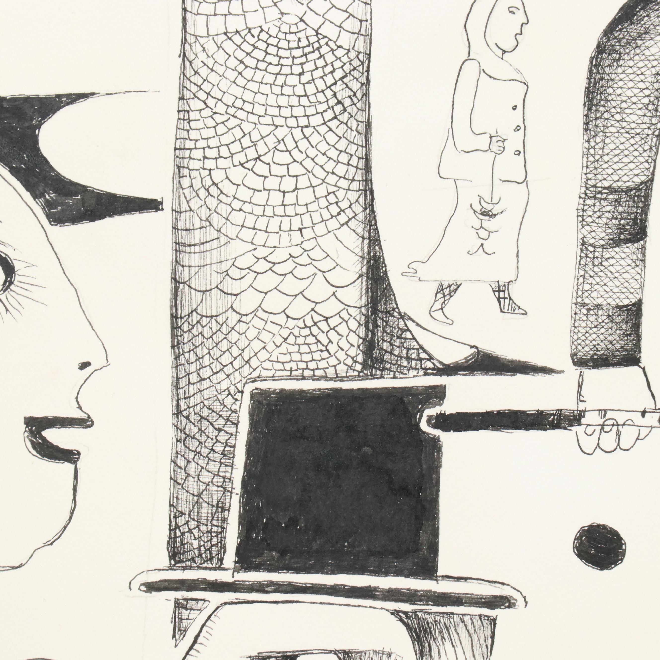 Nikolay Manuylov “Kuk” Surrealist Figural Ink Illustration, 2017