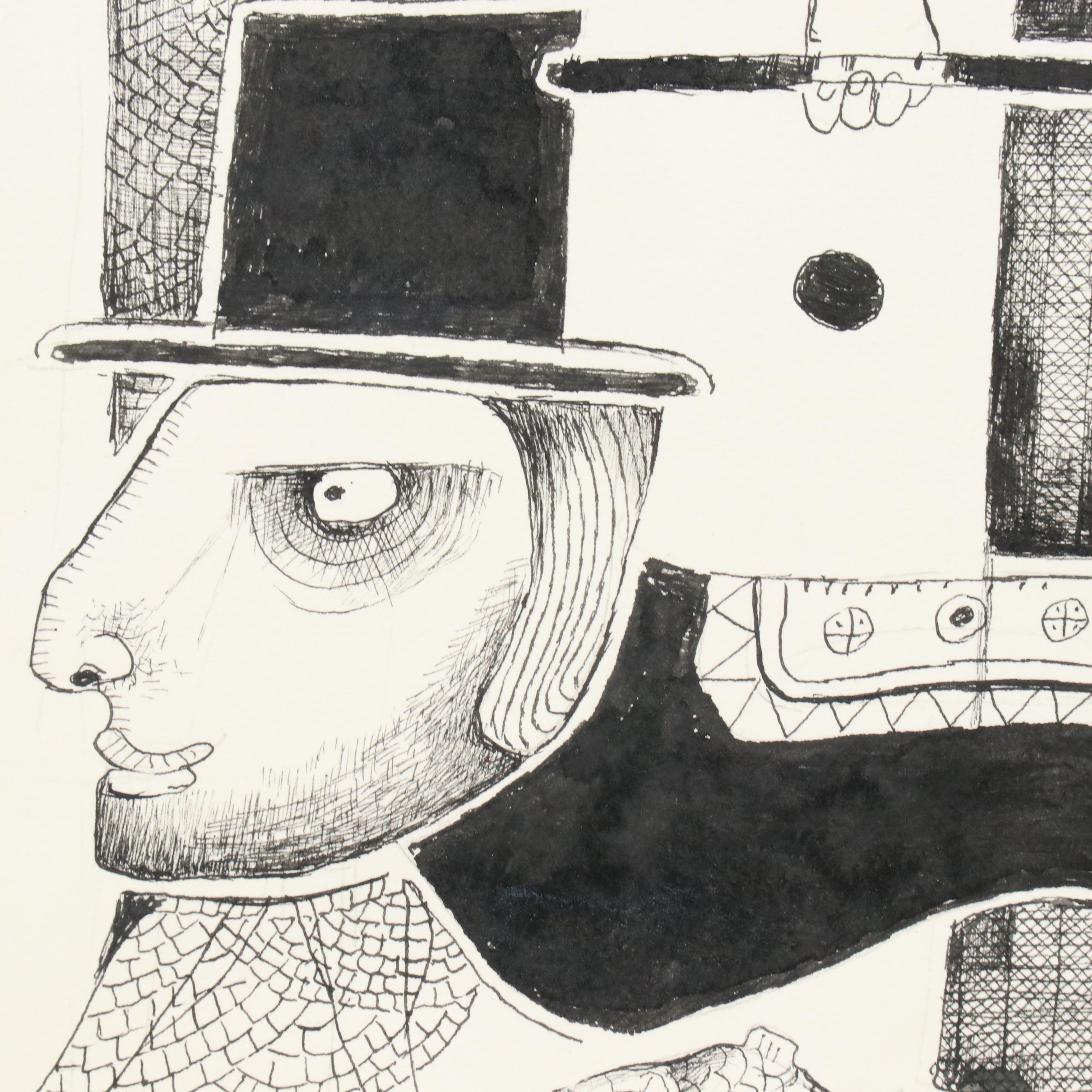 Nikolay Manuylov “Kuk” Surrealist Figural Ink Illustration, 2017