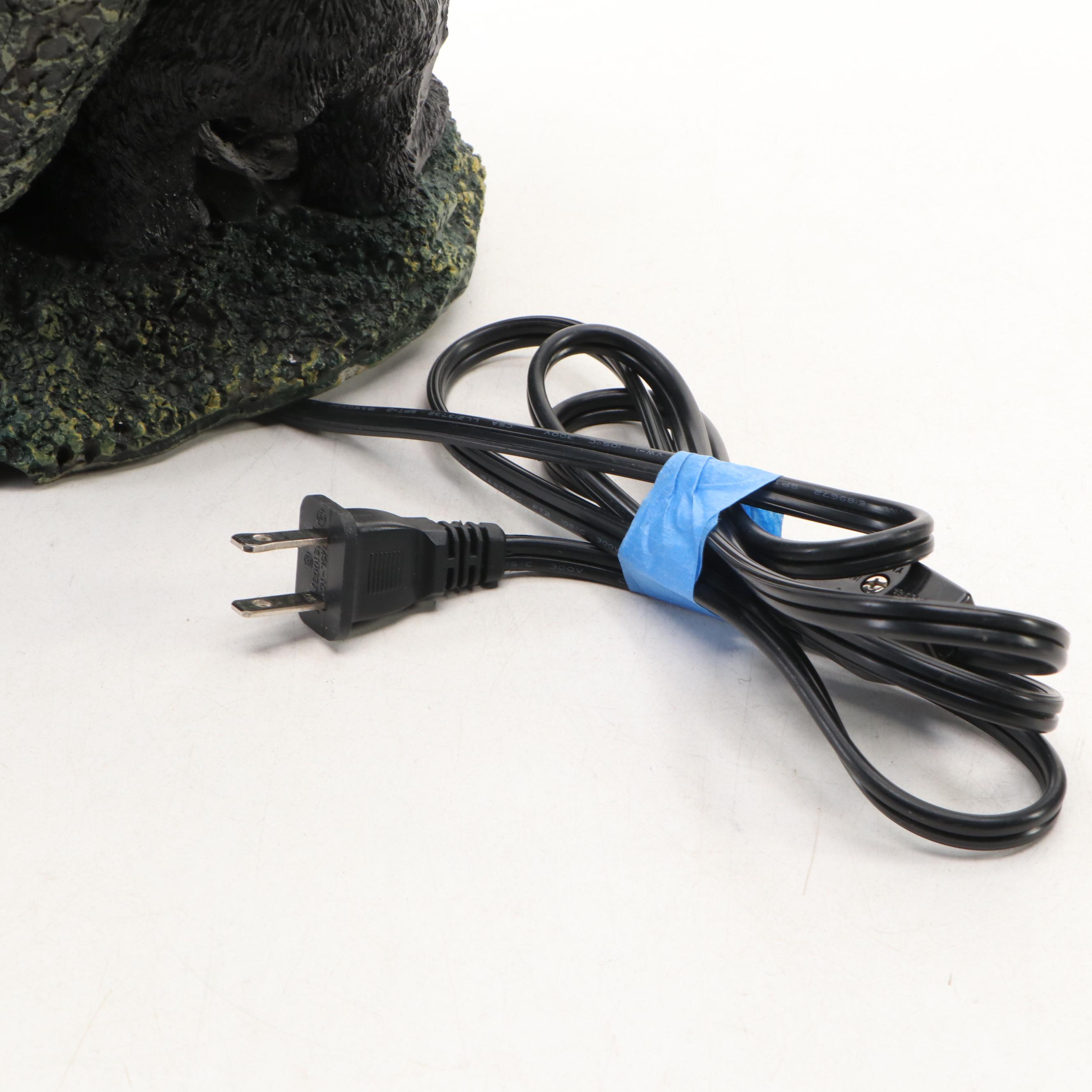 Rustic Cabin Decor Black Bear Cubs on Tree Stump Accent Lamp & Coordinating Bowl