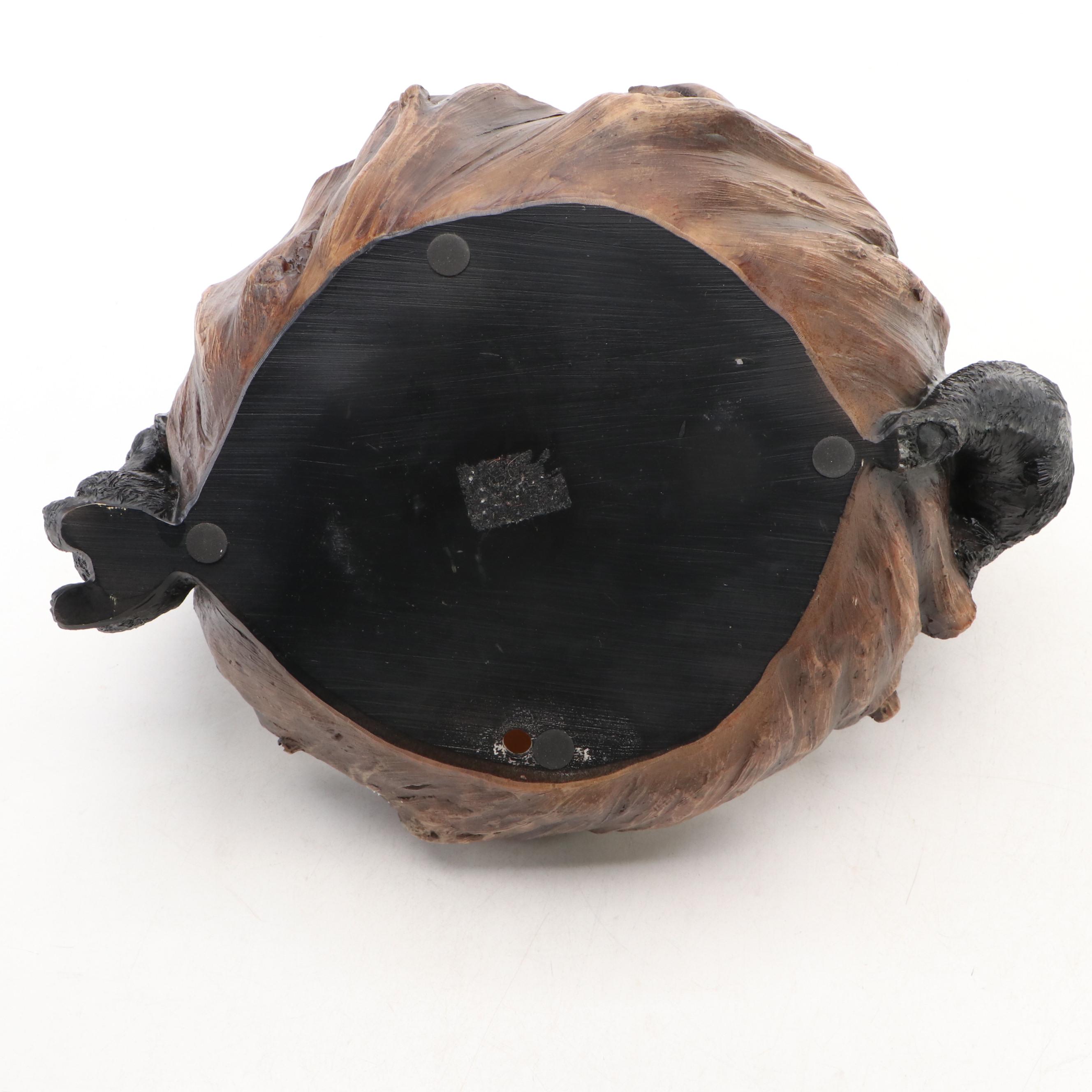 Rustic Cabin Decor Black Bear Cubs on Tree Stump Accent Lamp & Coordinating Bowl