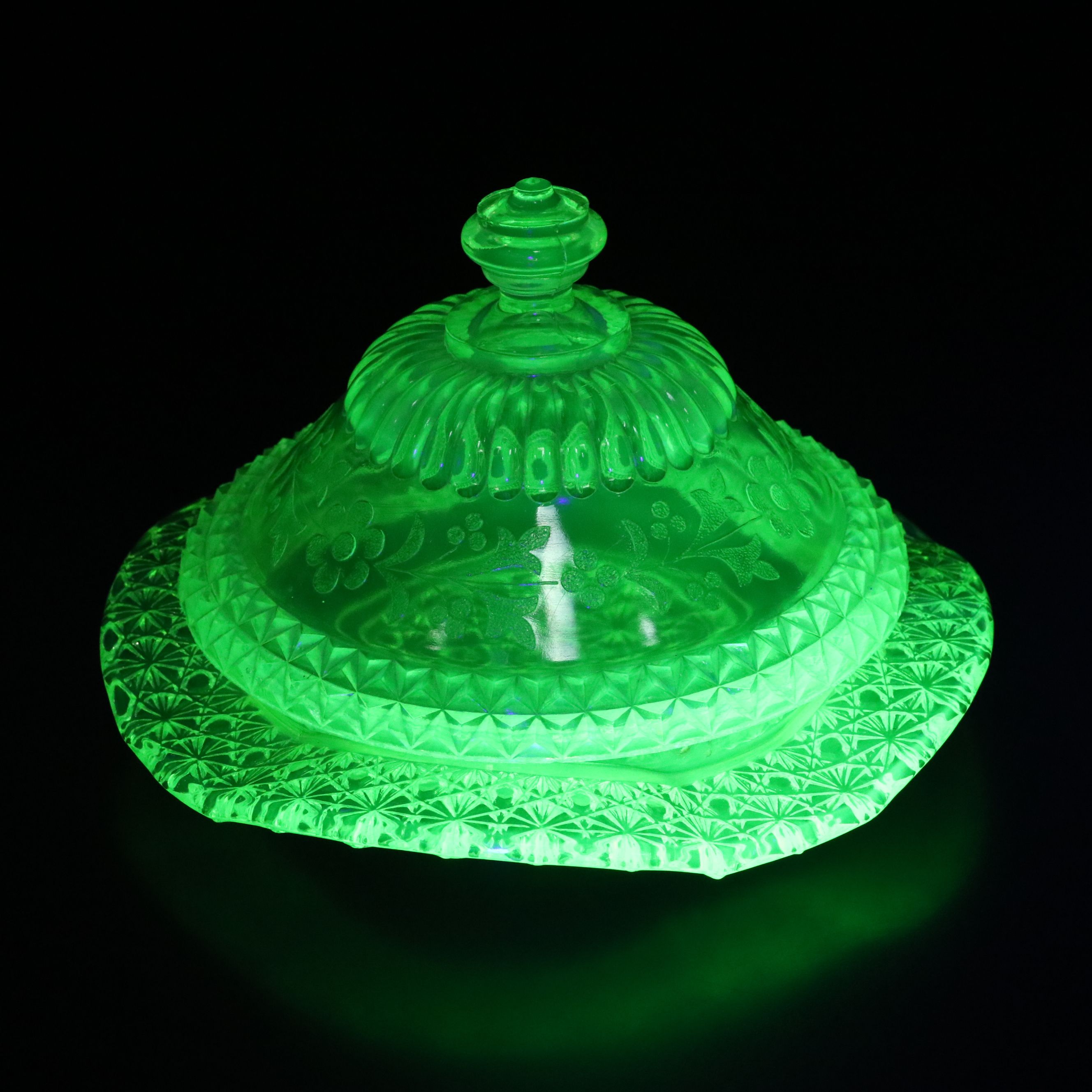 Adams "Wildflower" Lid with Other Uranium EAPG Daisy and Button Dish