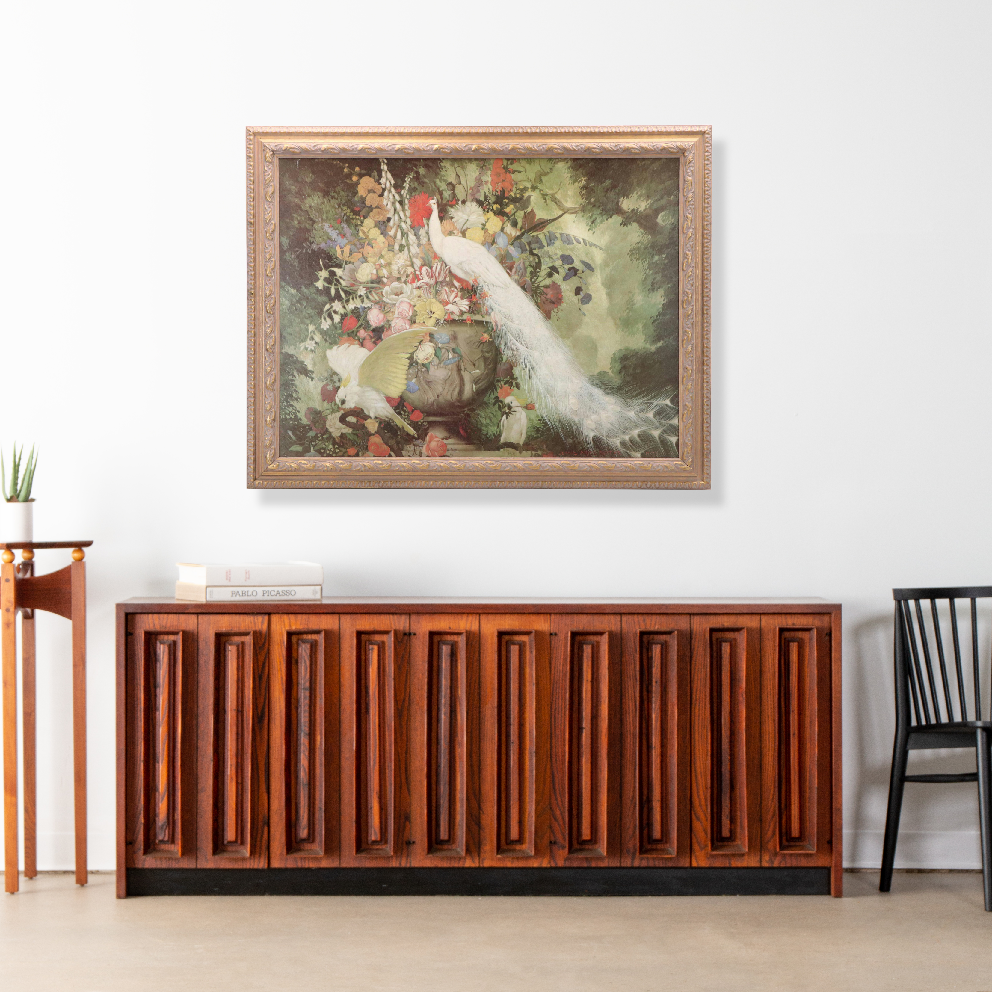 Offset Lithgraph After Jessie Arms Botke "White Peacock, Cockatoos, and Flowers"