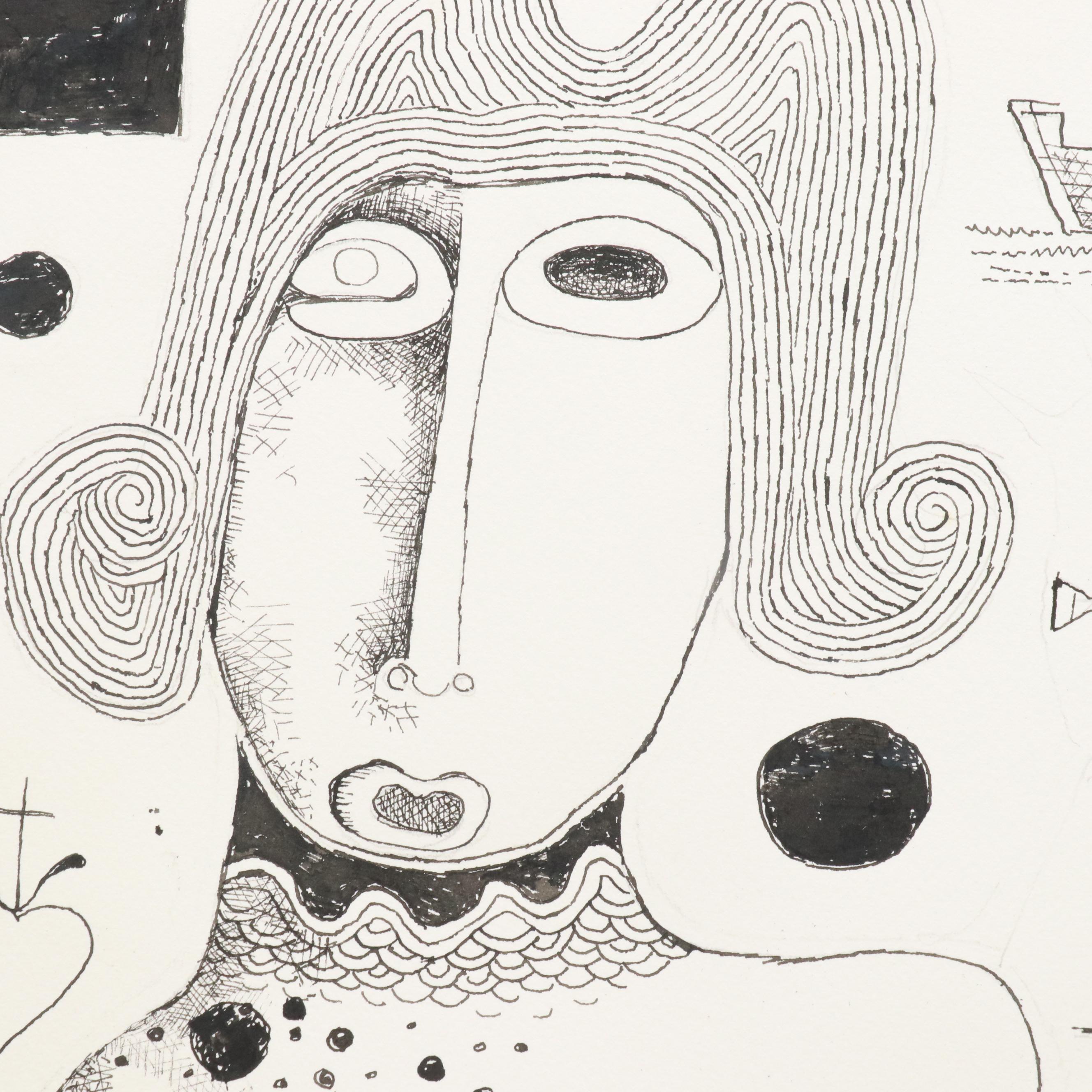 Nikolay Manuylov “Kuk” Surrealist Figural Ink Illustration, 2016