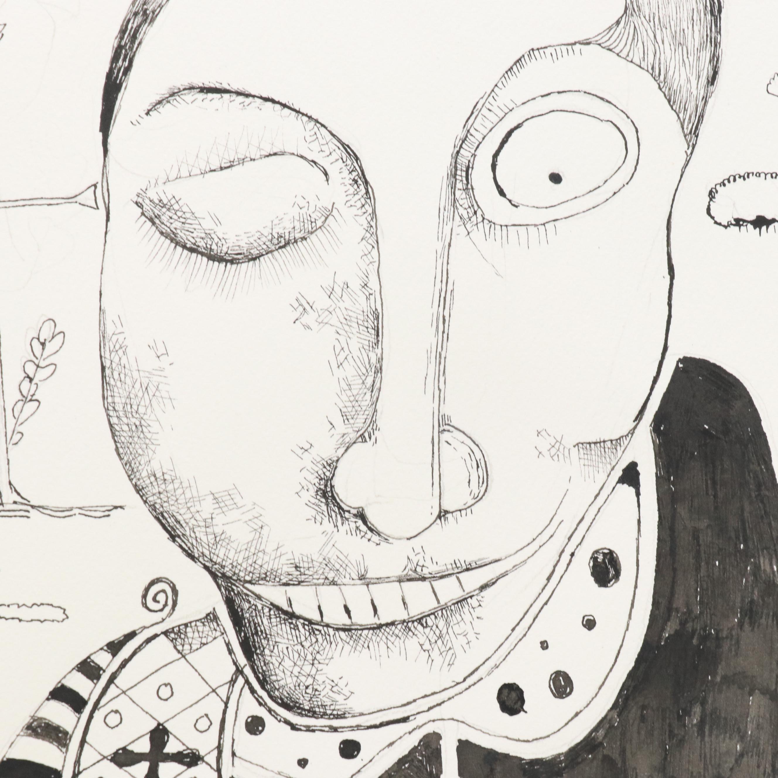 Nikolay Manuylov “Kuk” Surrealist Figural Ink Illustration, 2016