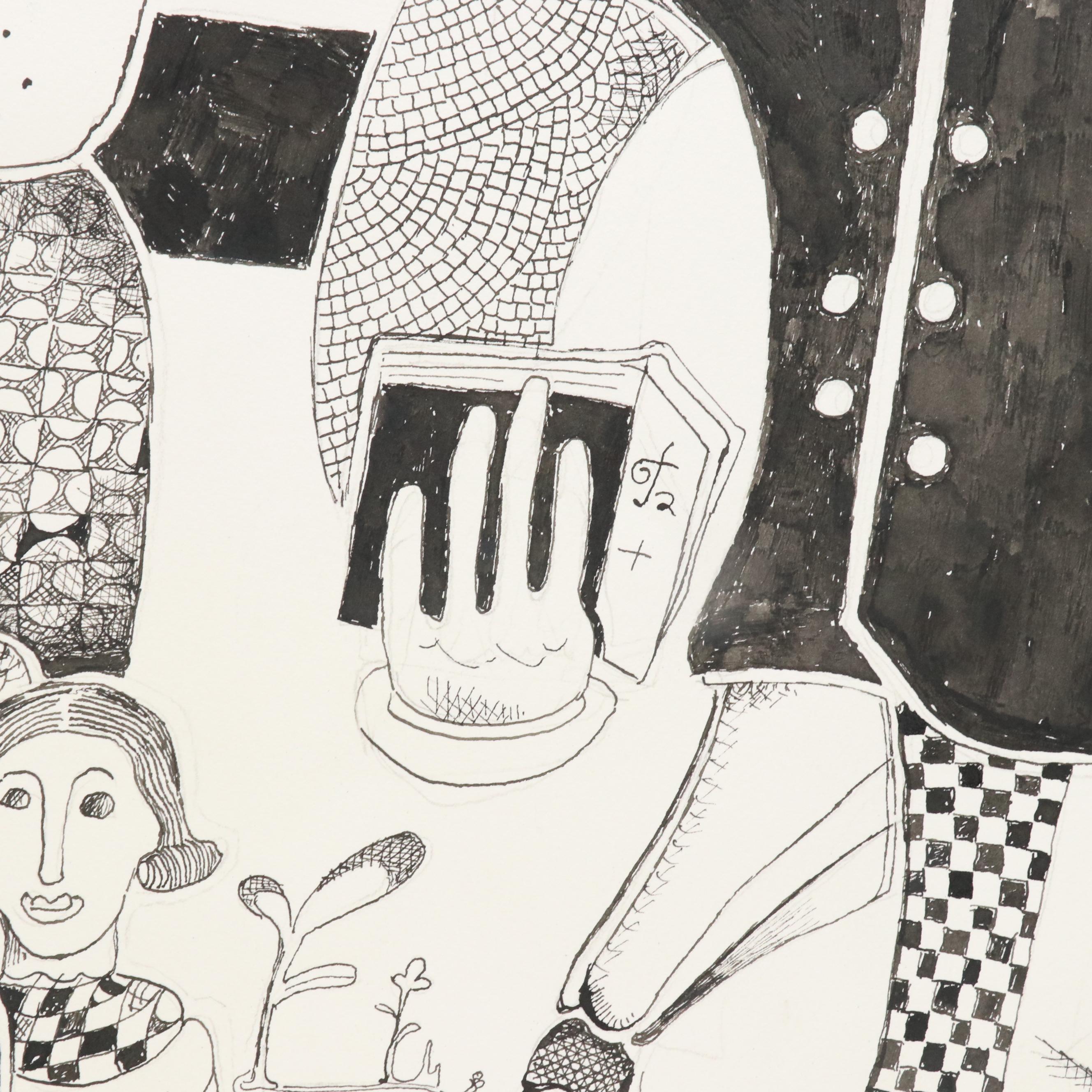 Nikolay Manuylov “Kuk” Surrealist Figural Ink Illustration, 2016