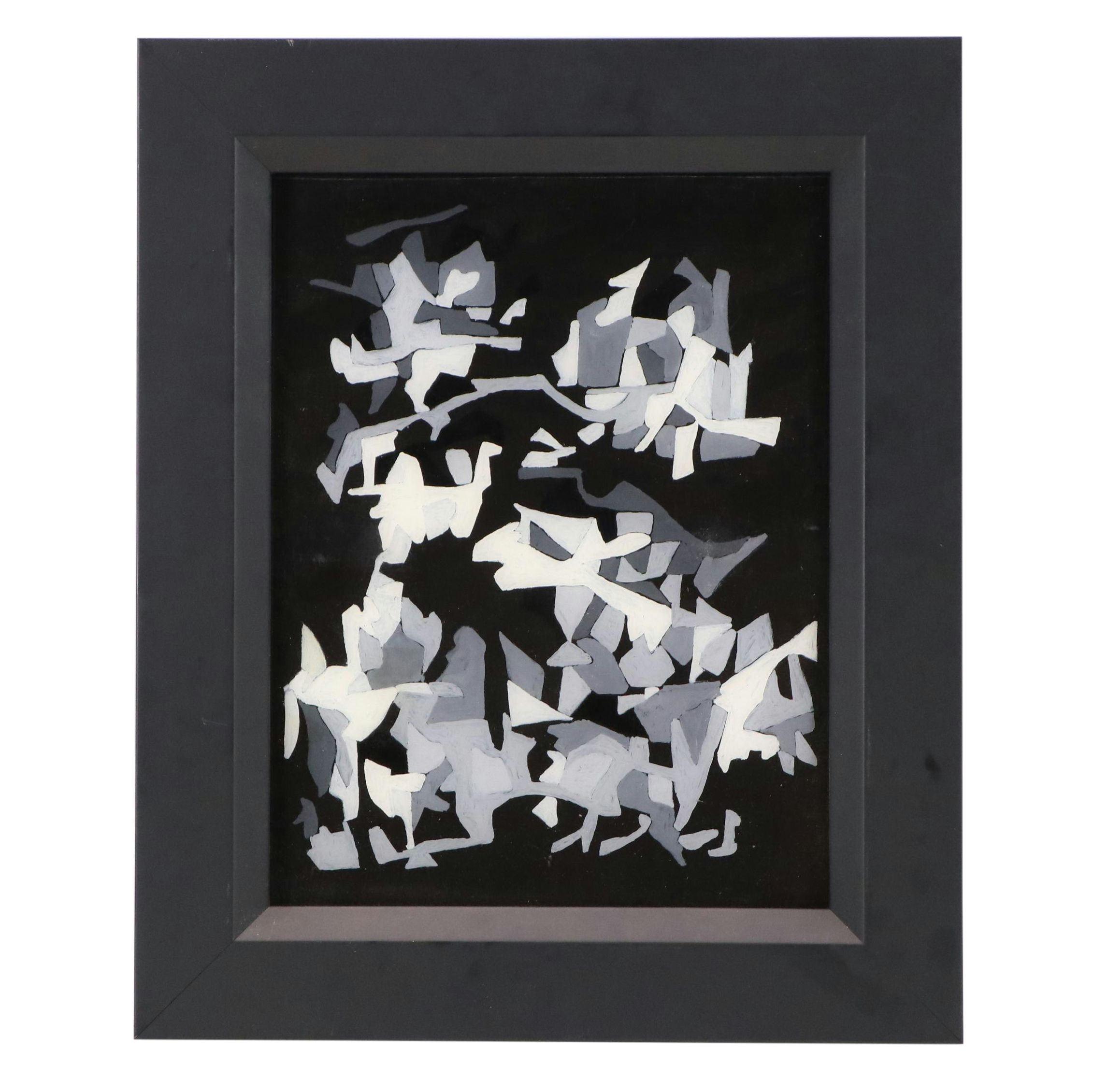 Abstract Monochromatic Gouache Painting, Late 20th Century