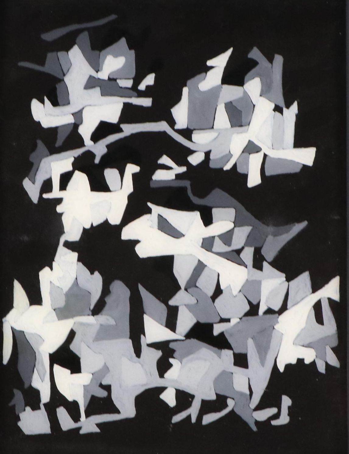 Abstract Monochromatic Gouache Painting, Late 20th Century