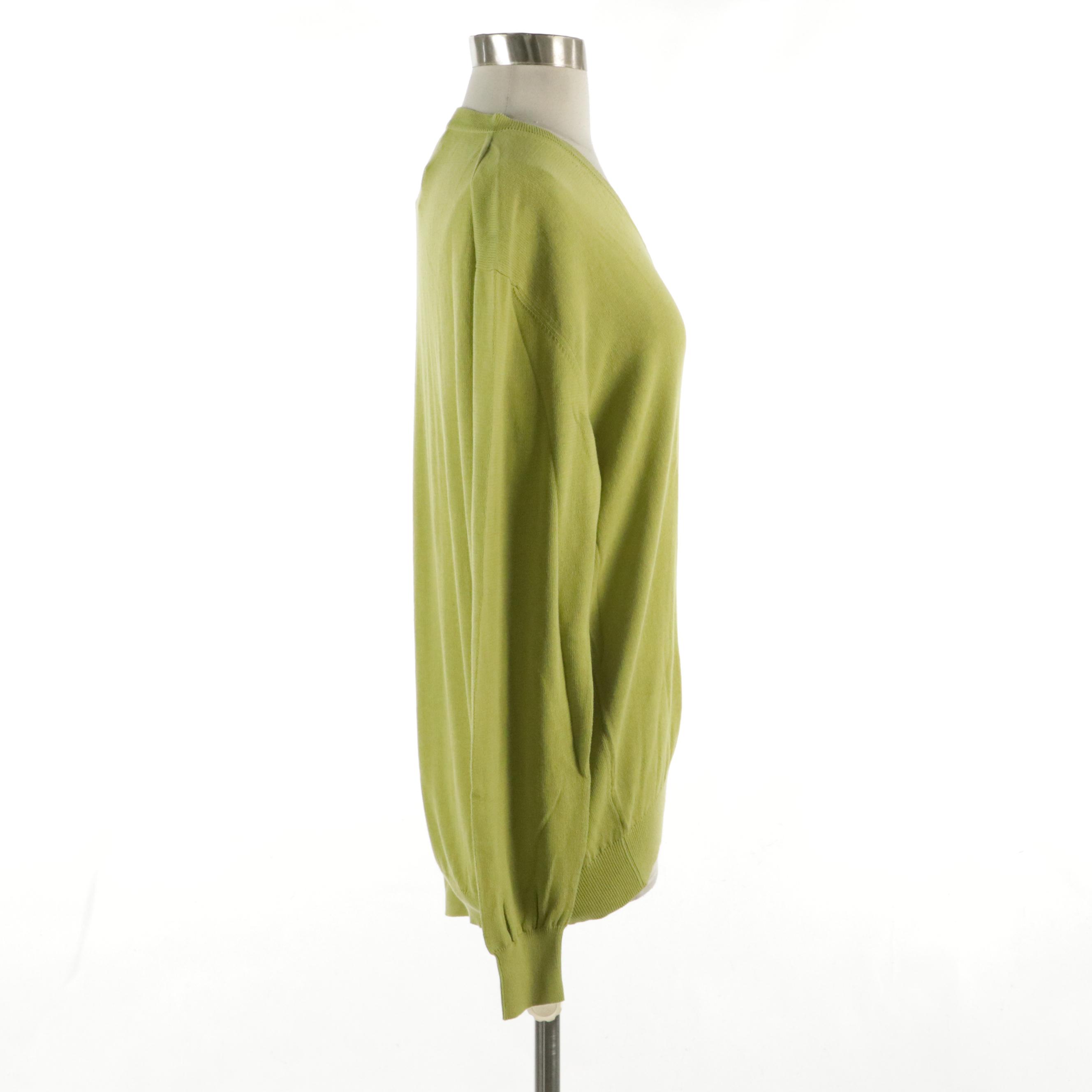 Men's Gucci Lime Green Cotton Knit V-Neck Sweater, With Tag