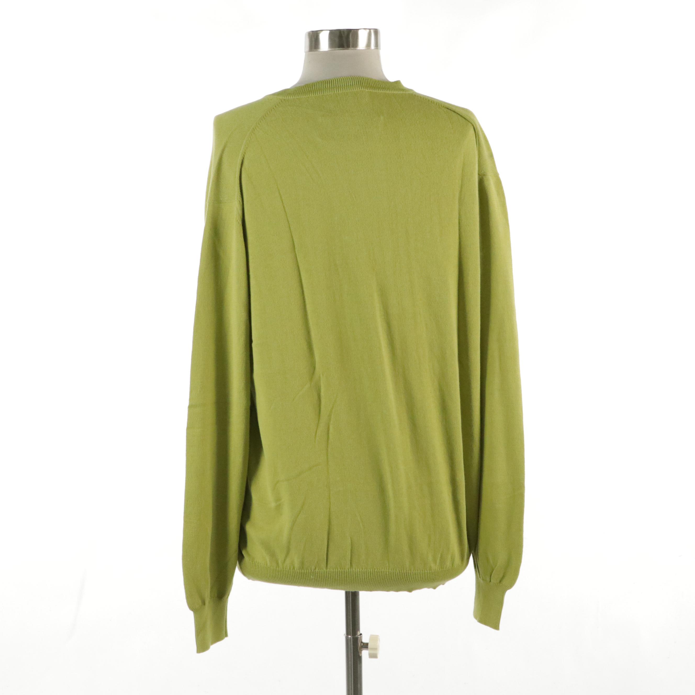 Men's Gucci Lime Green Cotton Knit V-Neck Sweater, With Tag