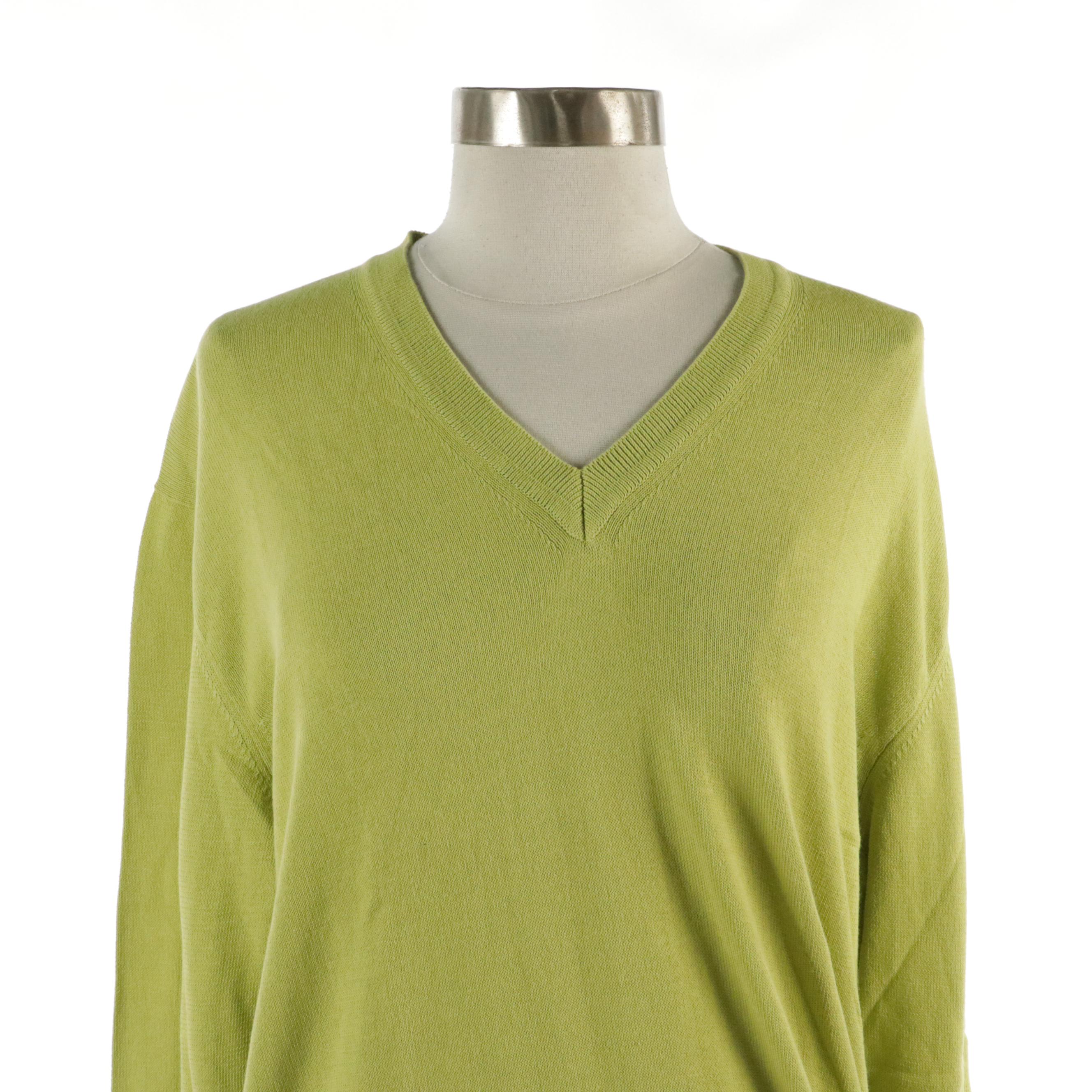 Men's Gucci Lime Green Cotton Knit V-Neck Sweater, With Tag