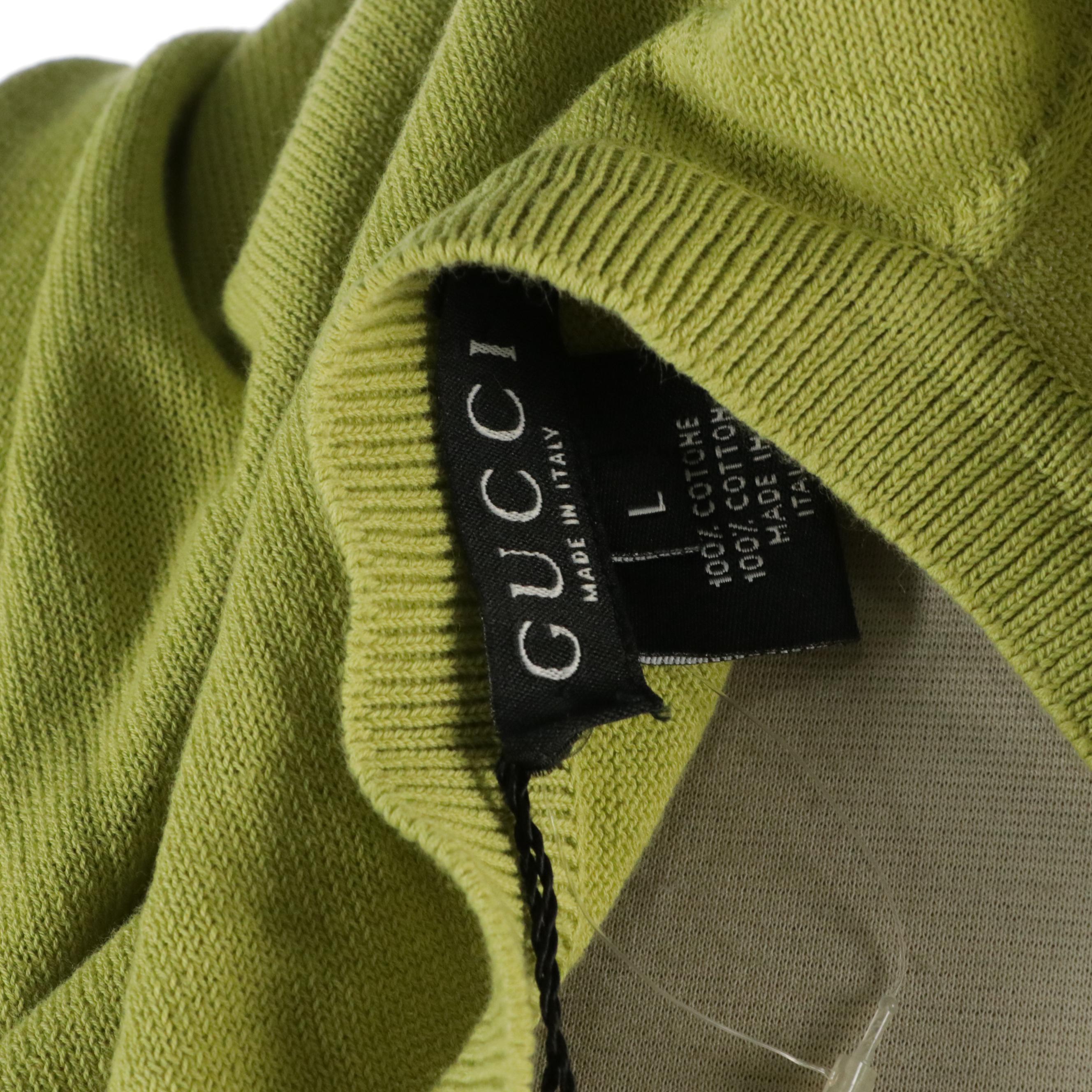 Men's Gucci Lime Green Cotton Knit V-Neck Sweater, With Tag