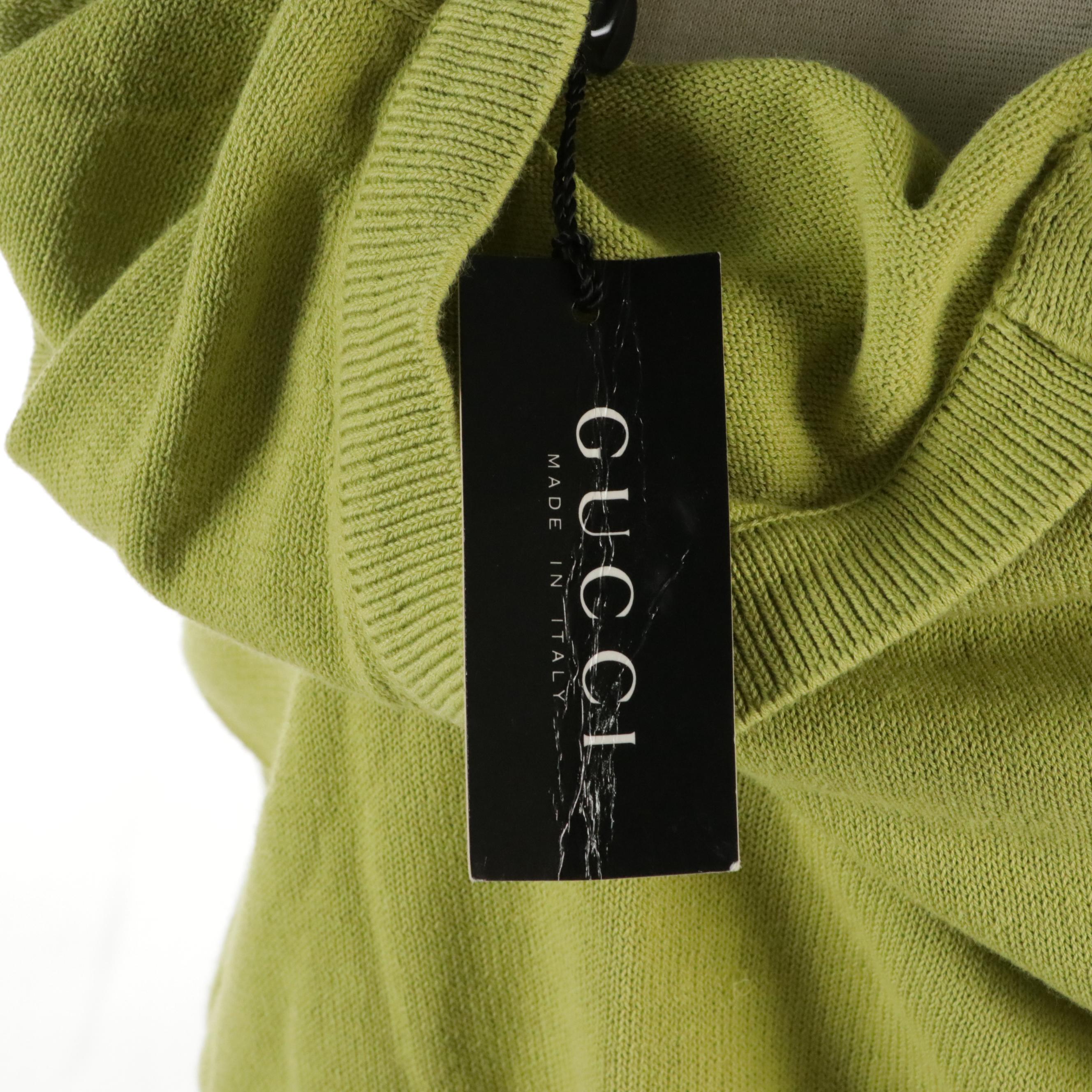 Men's Gucci Lime Green Cotton Knit V-Neck Sweater, With Tag