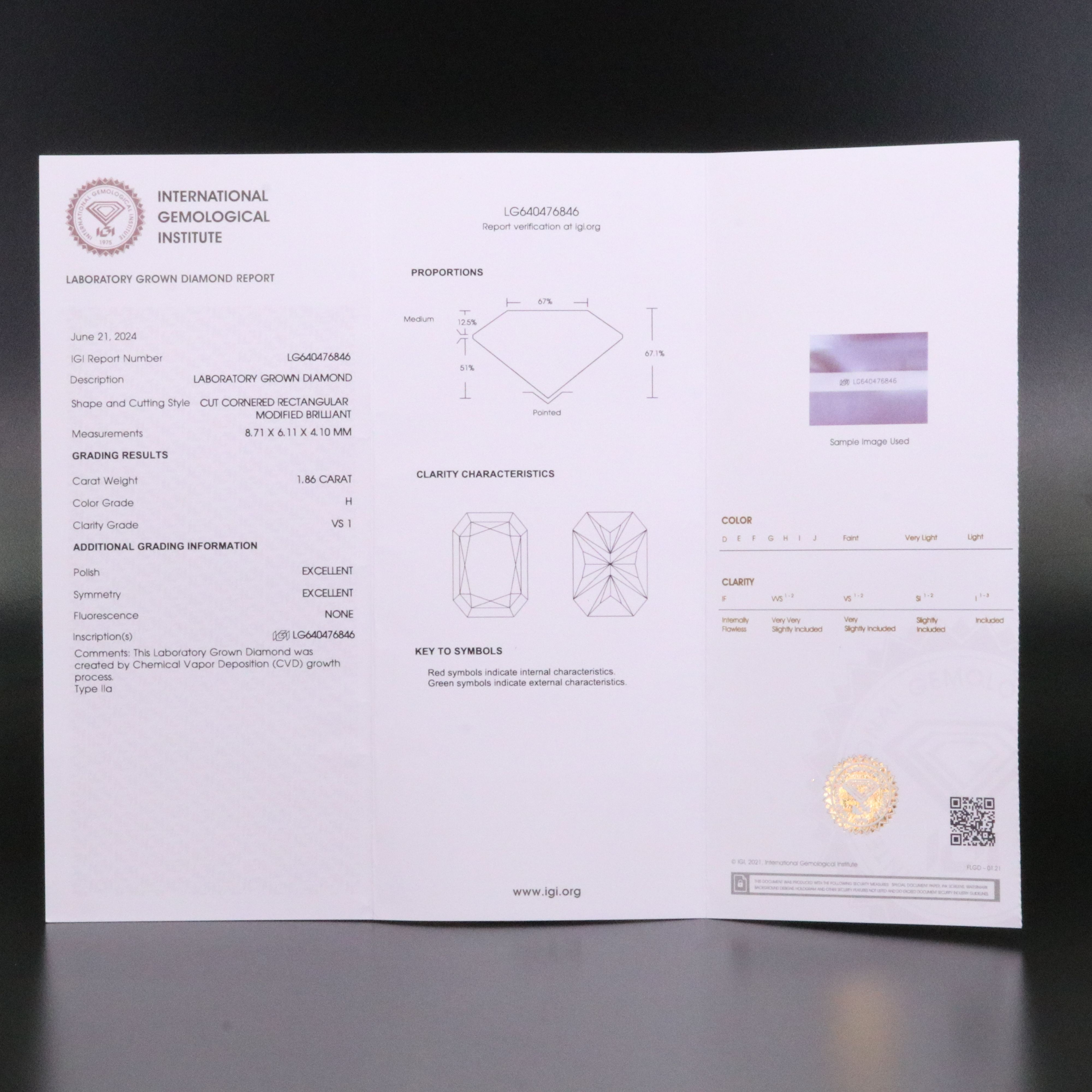Loose 1.86 CT Lab Grown Diamond with IGI Report